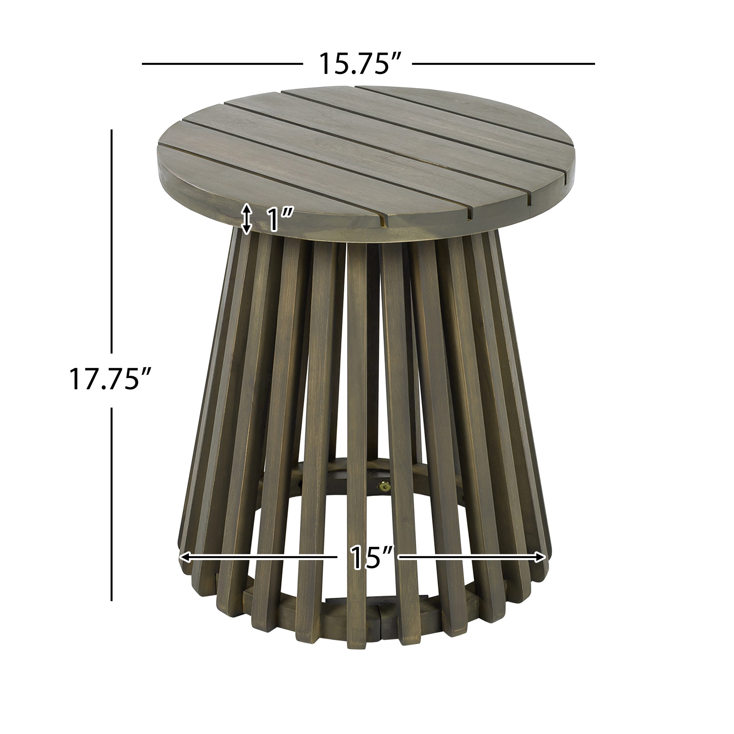 Outdoor Acacia Wood Patio Side Table, Round Coffee Table for Backyard, Lawn, Balcony,Grey Finish - Image 2