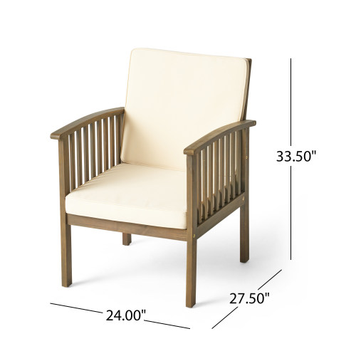Outdoor Acacia Wood Chairs Set of 4, Heavy-Duty Dining Armchairs, Farmhouse Style Grey Finish Seating Furniture (With Cream Cushion)for Patio, Deck, Yard, Balcony, Garden - Image 2