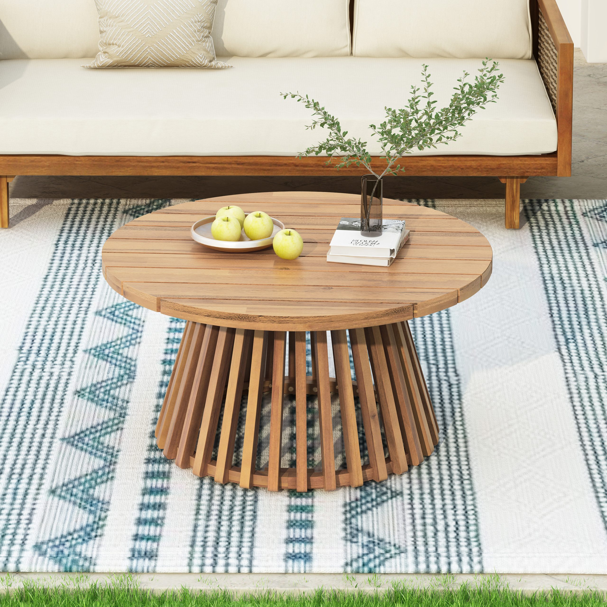 Acacia Wood Patio Coffee Table - Image 5