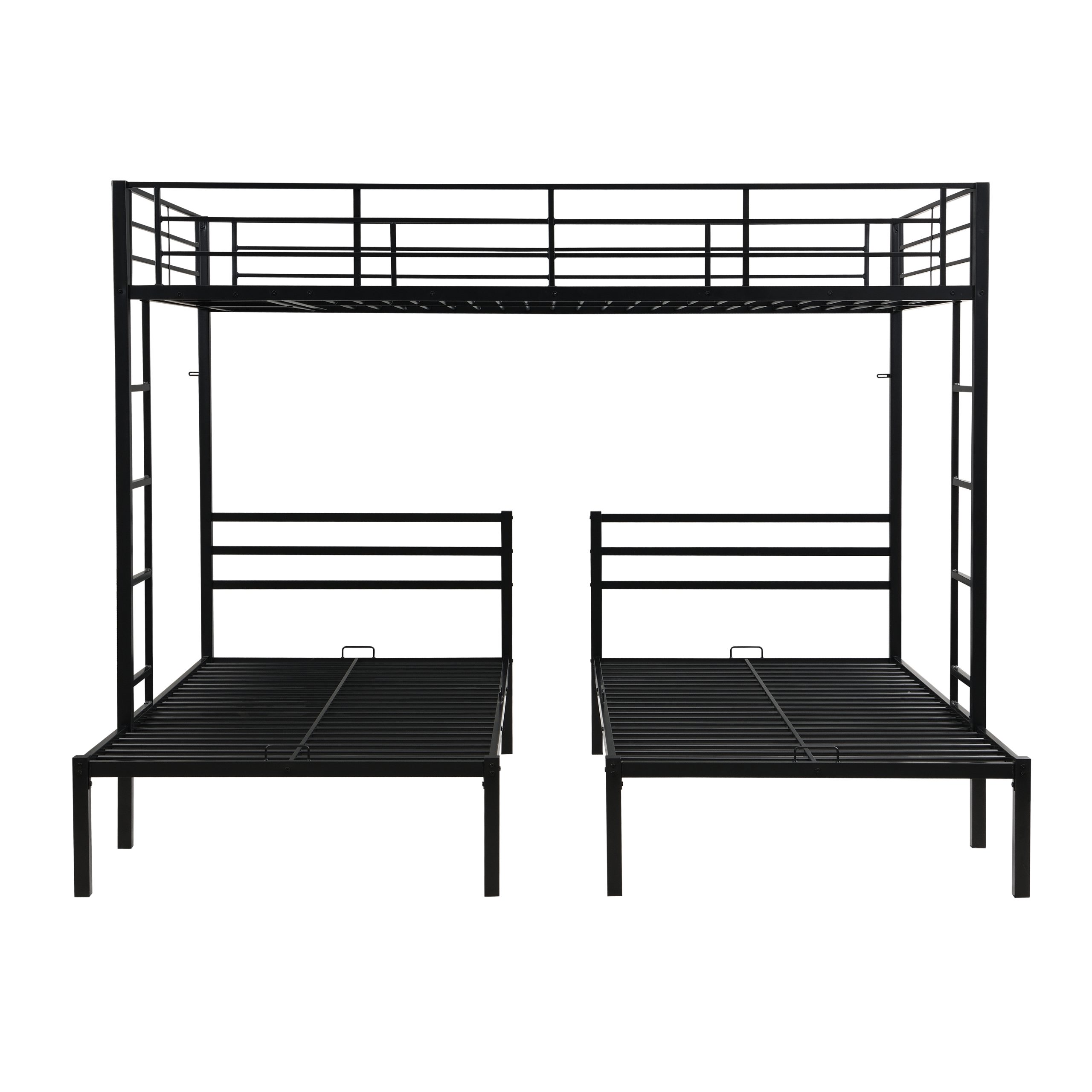 Full Over Twin Over Twin Bunk Bed ,Triple Bunk Bed With a vertical ladder, Metal Frame Bunk Bed with Safety Rail, Full Over Twin Over Twin Triple Bunk - Image 3
