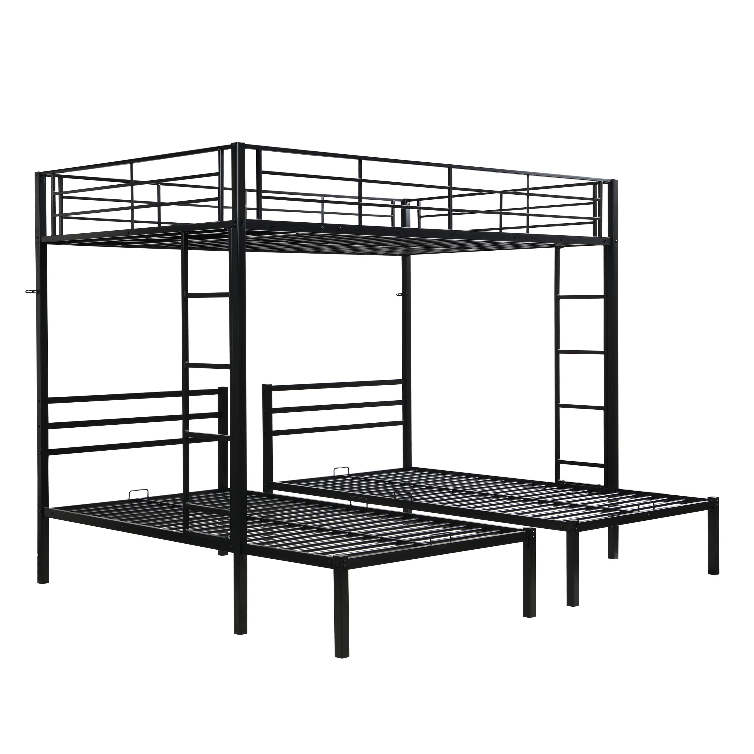 Full Over Twin Over Twin Bunk Bed ,Triple Bunk Bed With a vertical ladder, Metal Frame Bunk Bed with Safety Rail, Full Over Twin Over Twin Triple Bunk - Image 4