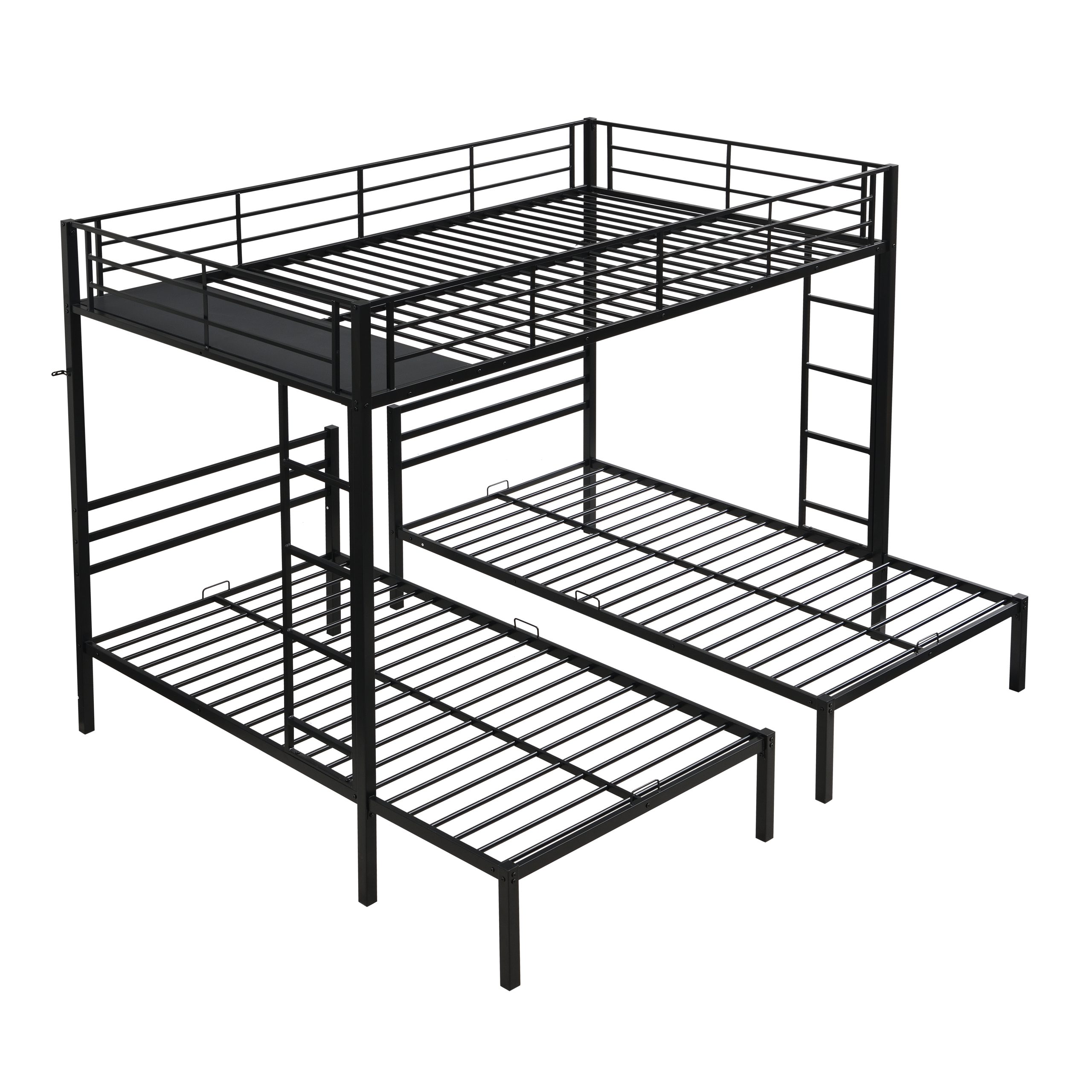 Full Over Twin Over Twin Bunk Bed ,Triple Bunk Bed With a vertical ladder, Metal Frame Bunk Bed with Safety Rail, Full Over Twin Over Twin Triple Bunk - Image 5