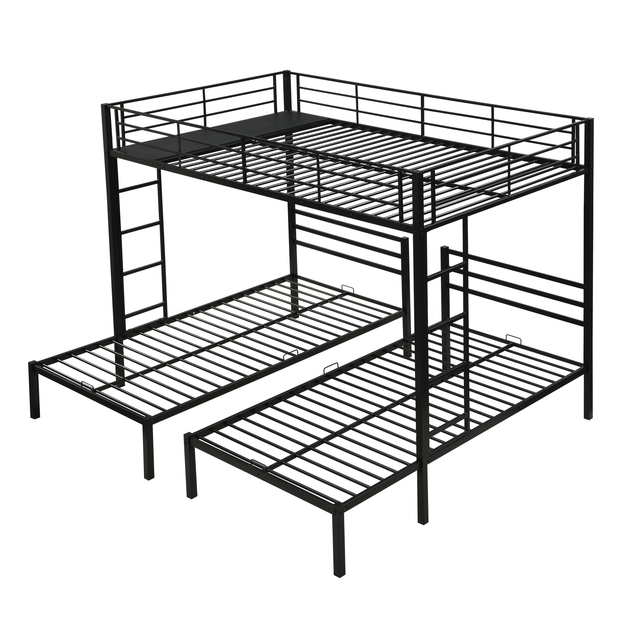Full Over Twin Over Twin Bunk Bed ,Triple Bunk Bed With a vertical ladder, Metal Frame Bunk Bed with Safety Rail, Full Over Twin Over Twin Triple Bunk - Image 6