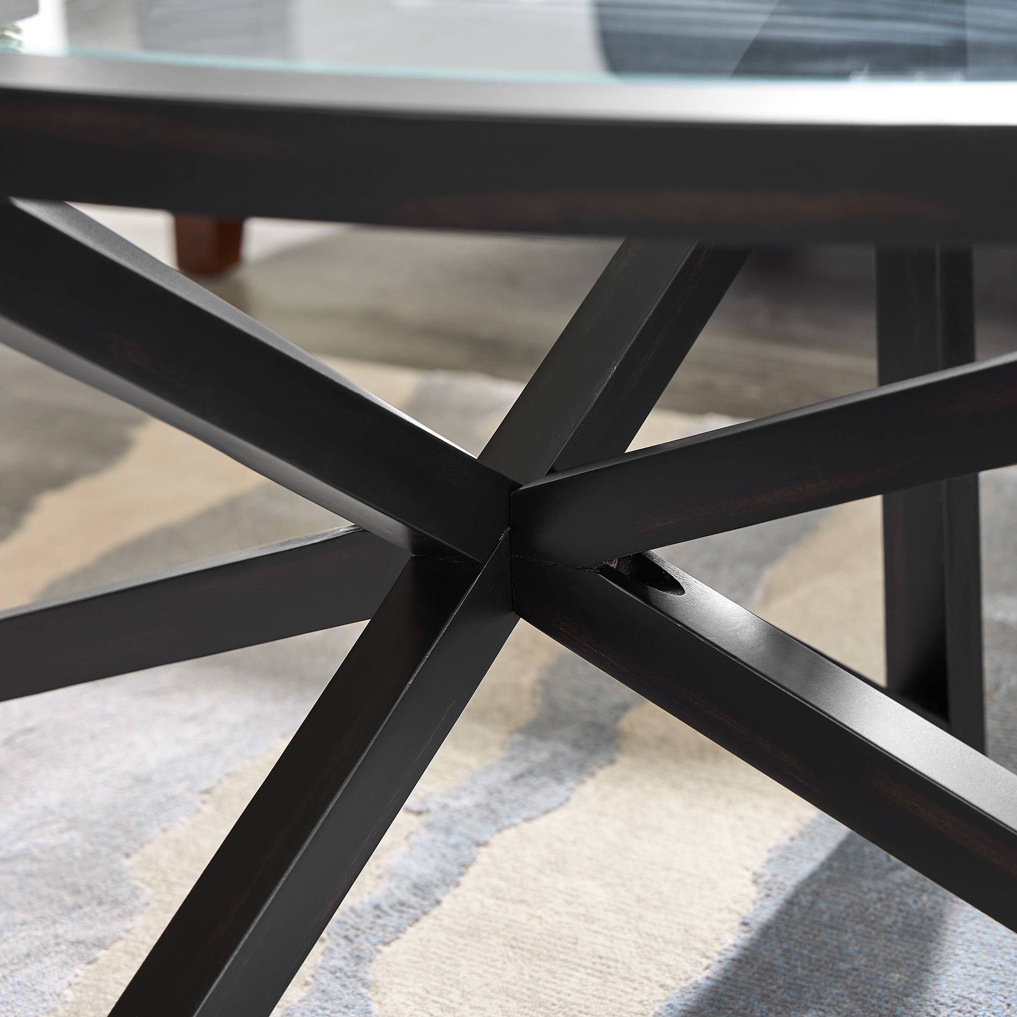 Modern simple glass coffee table, tempered glass coffee table solid wood base round transparent glass top modern living room terrace study coffee table - Image 4