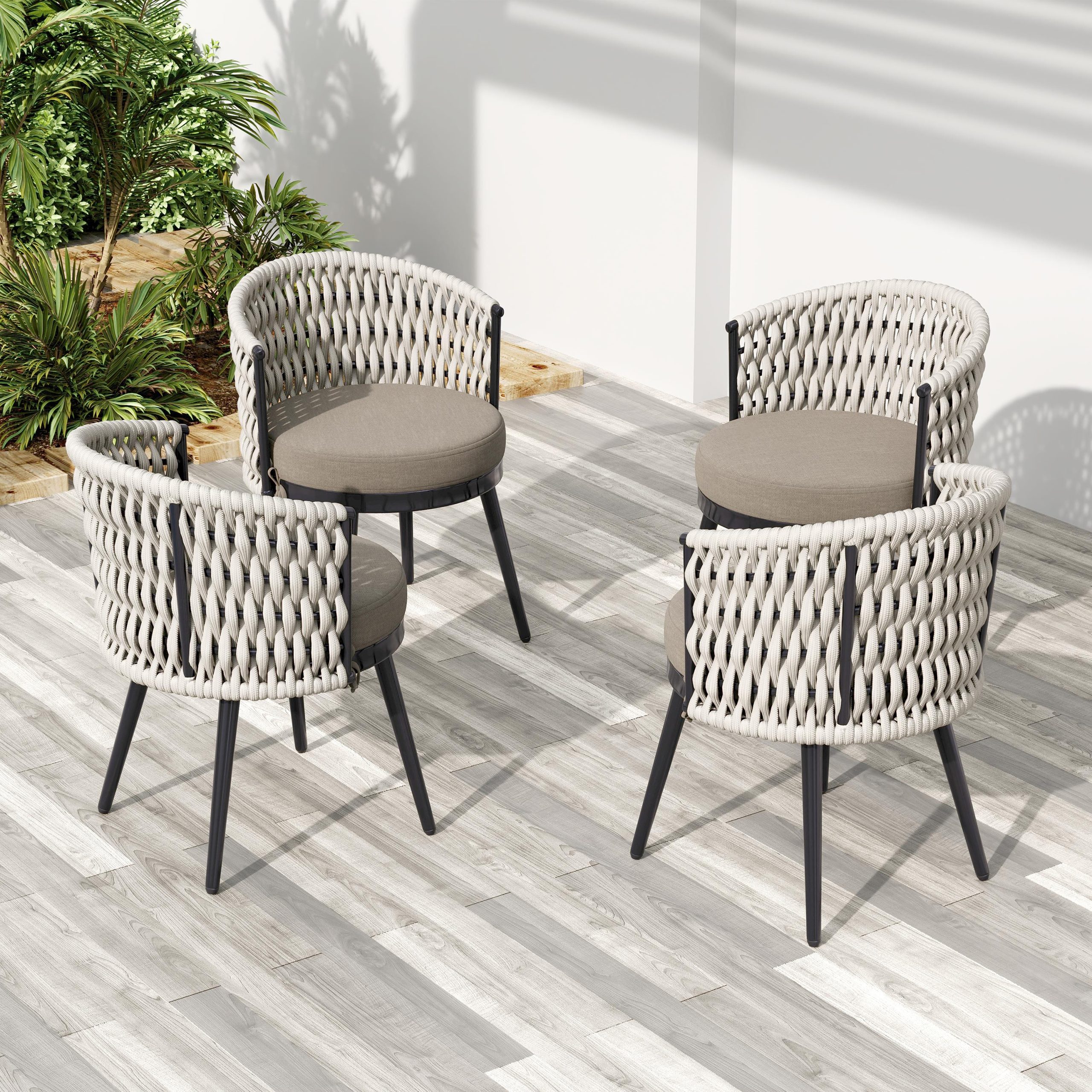 Outdoor Dining Set – Premium Acacia Wood Dining Table & Rope Chairs With Beige Cushion for Comfortable Dining Experience,Suitable for large gatherings(1 Table + 6 Chairs) - Image 5