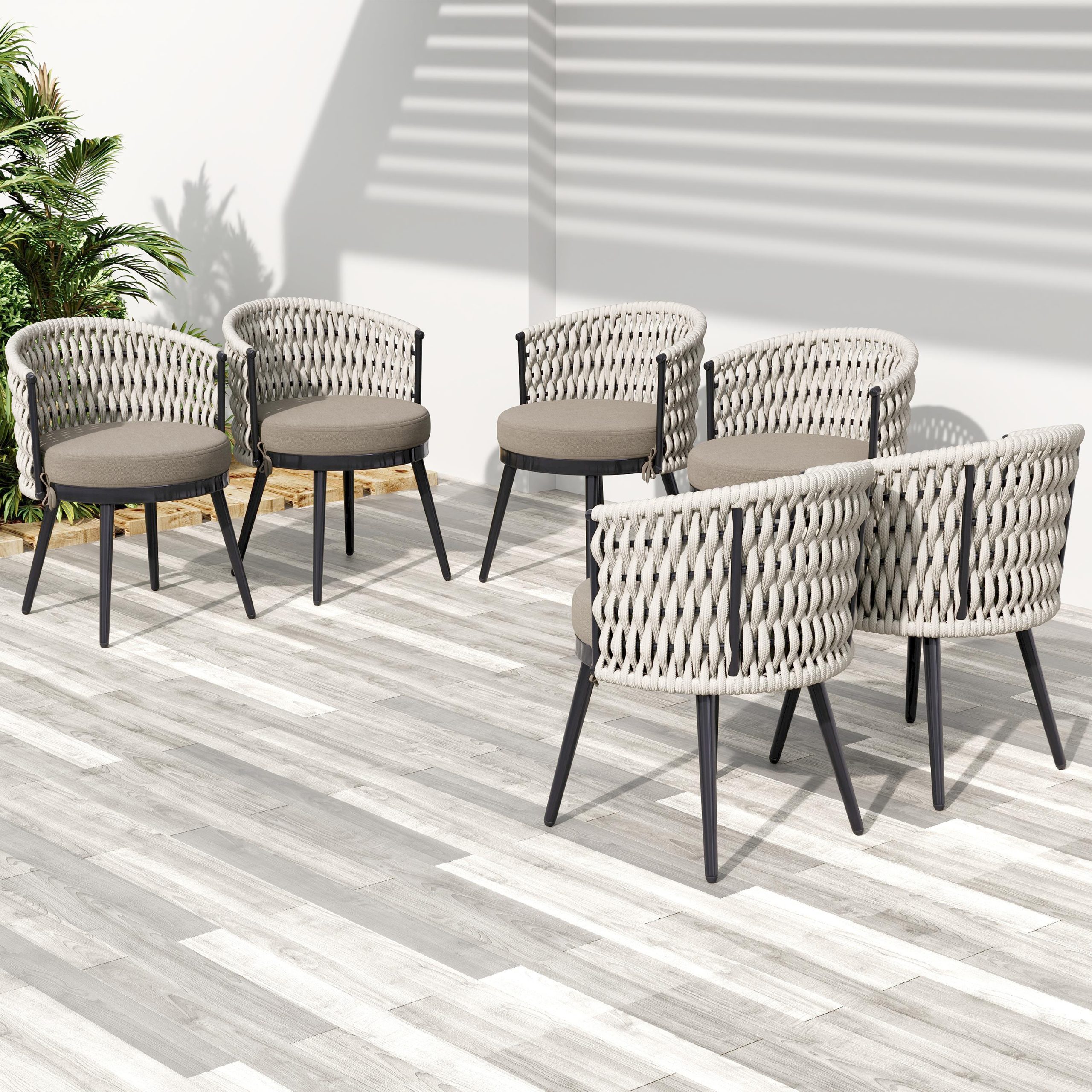 Outdoor Dining Set – Premium Acacia Wood Dining Table & Rope Chairs With Beige Cushion for Comfortable Dining Experience,Suitable for large gatherings(1 Table + 6 Chairs) - Image 6