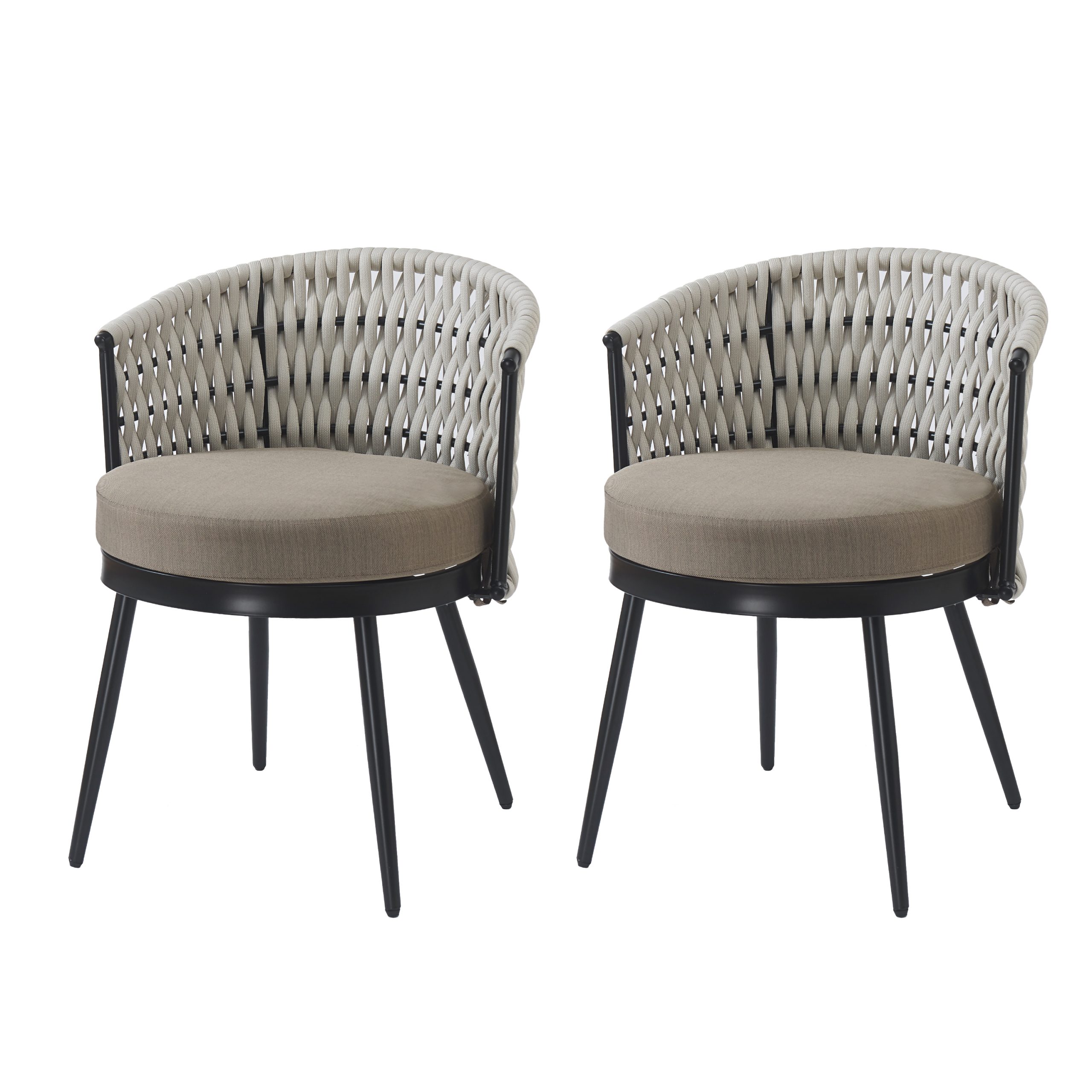 Outdoor Dining Chair-Metal & Beige Rope with Khaki Cushion Patio Furniture,Weather-Resistant Patio Chairs with Cushions,MP2(set of 2) - Image 5