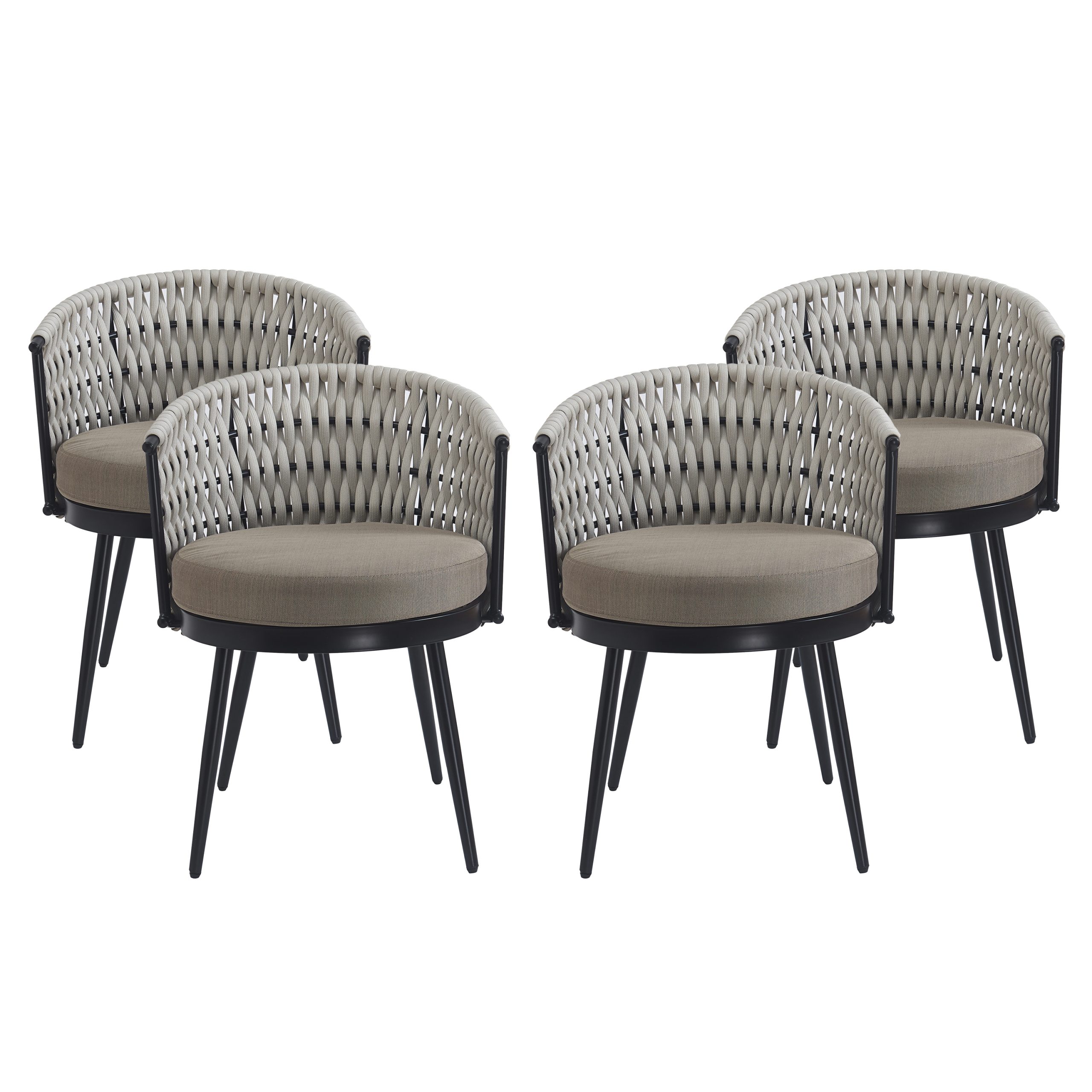 Outdoor Dining Chair-Metal & Beige Rope with Khaki Cushion Patio Furniture,Weather-Resistant Patio Chairs with Cushions,MP2(set of 2) - Image 6
