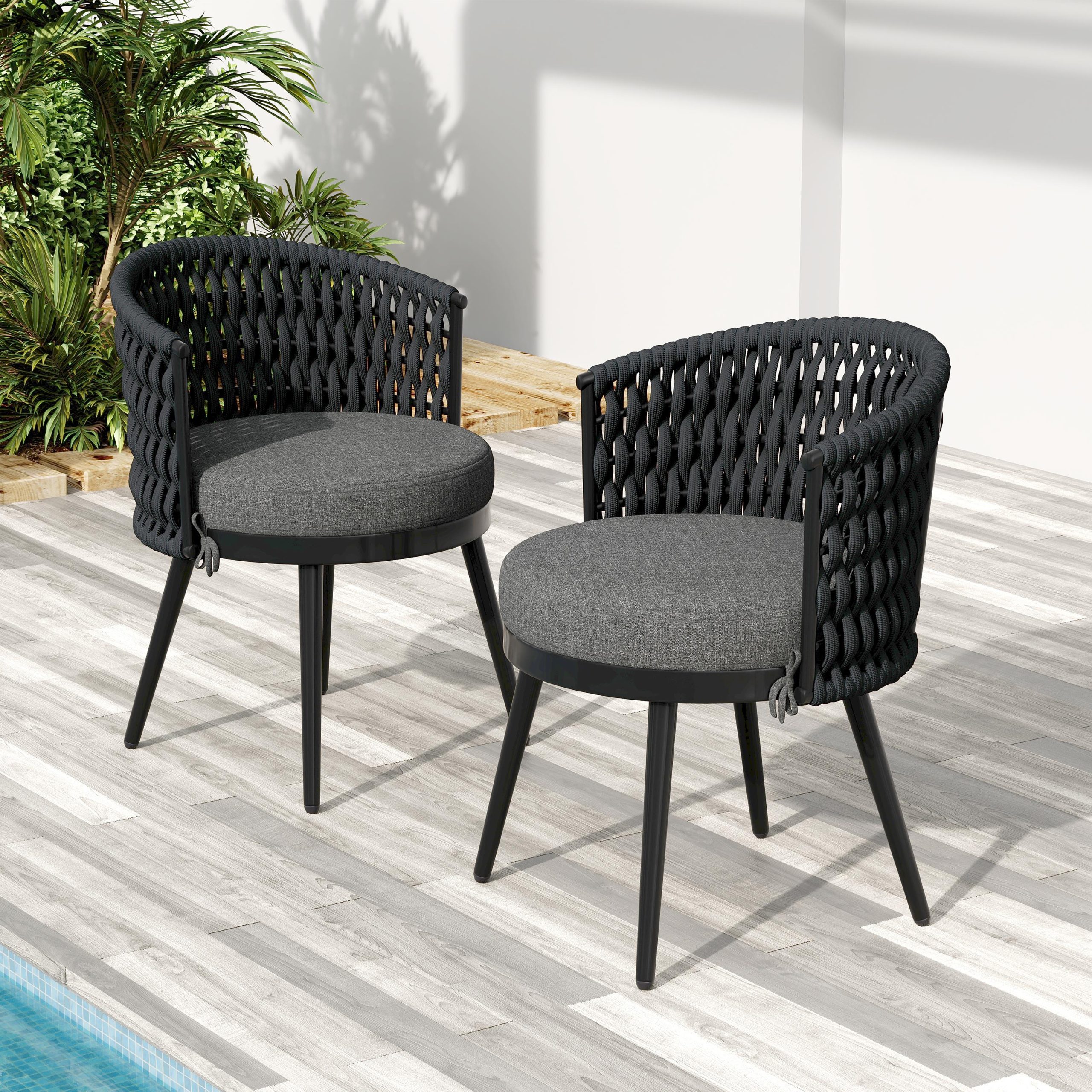 Outdoor Dining Chair-Metal & Rope with Dark Gray Cushion Patio Furniture,Weather-Resistant Patio Chairs with Cushions,MP2(set of 2) - Image 1