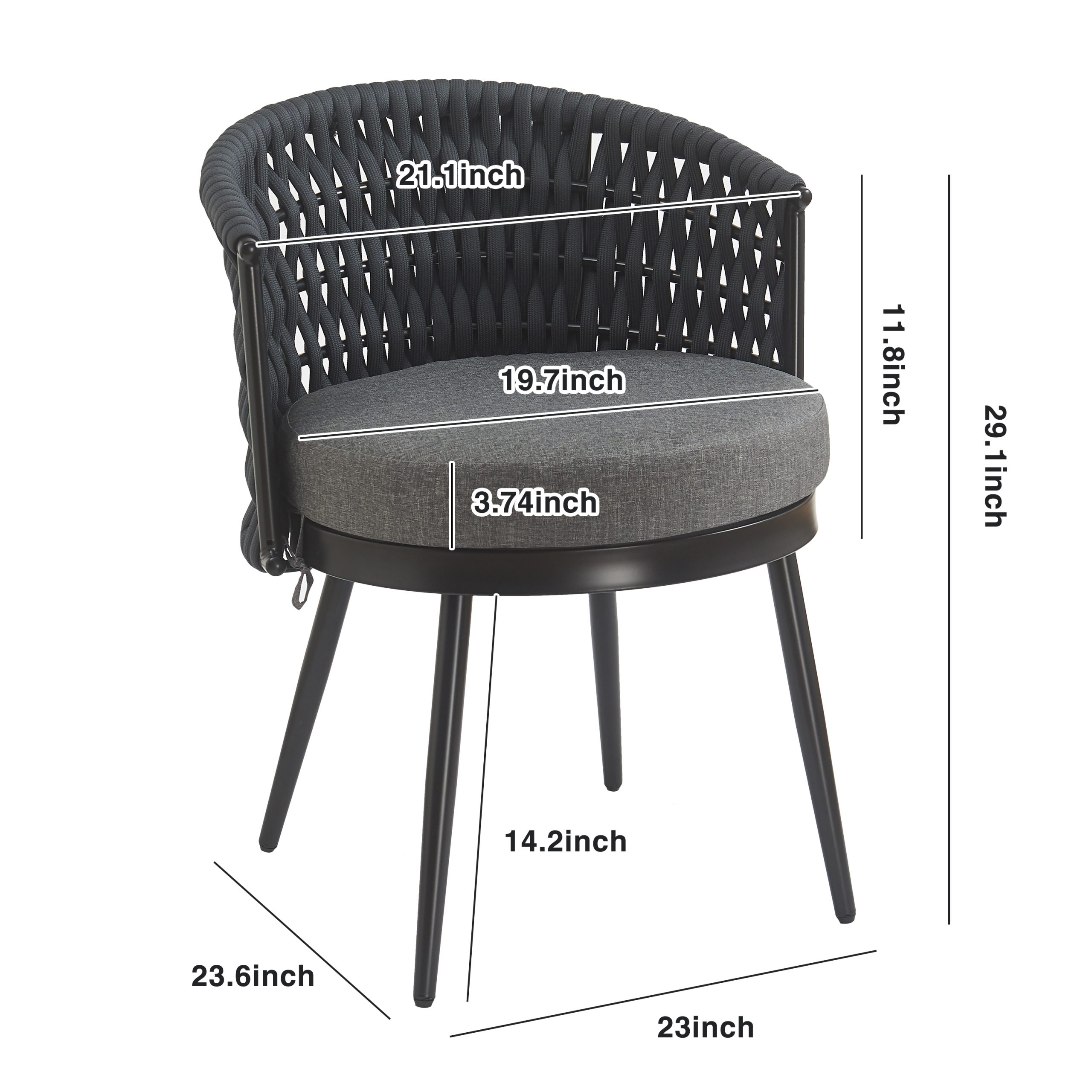 Outdoor Dining Chair-Metal & Rope with Dark Gray Cushion Patio Furniture,Weather-Resistant Patio Chairs with Cushions,MP2(set of 2) - Image 2