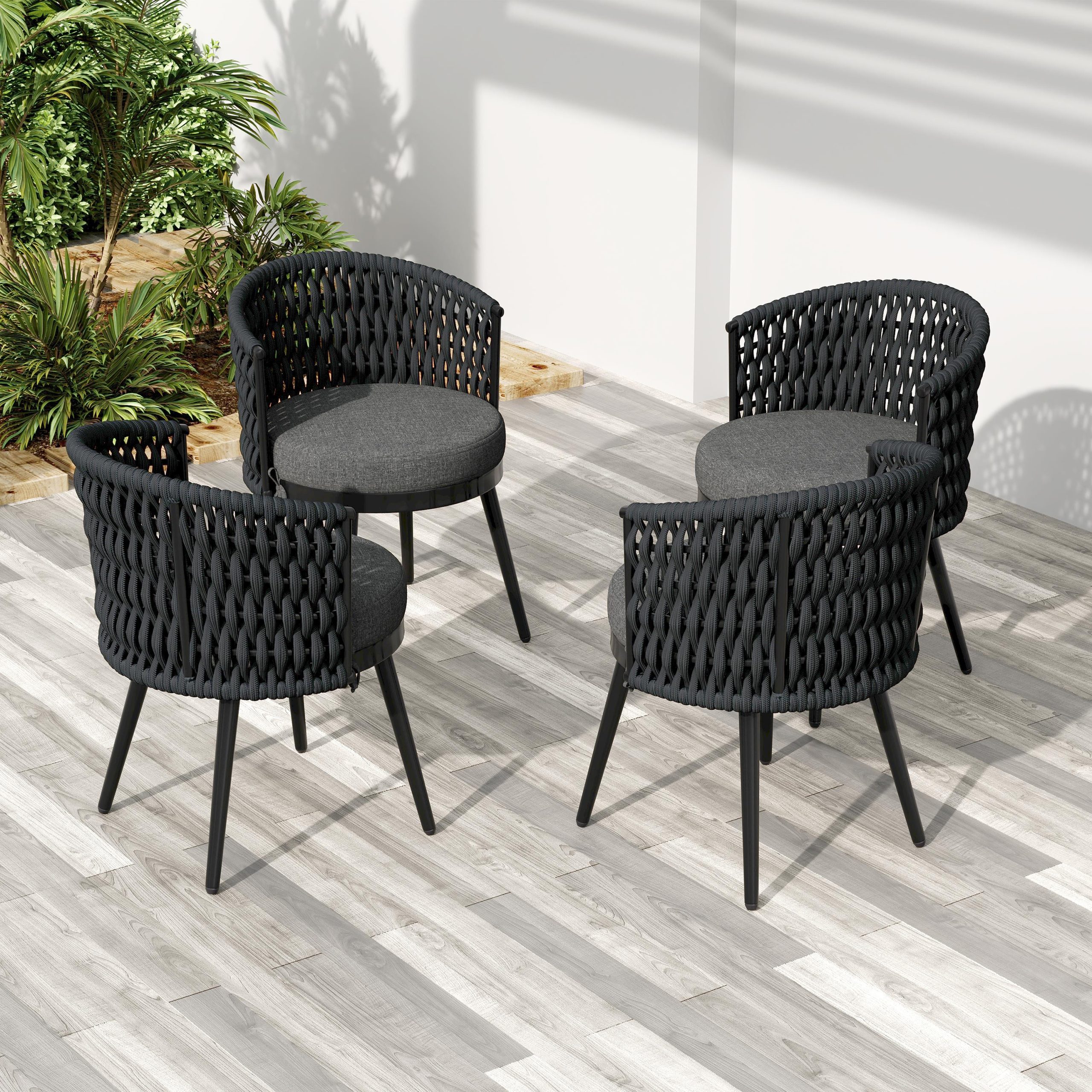 Outdoor Dining Chair-Metal & Rope with Dark Gray Cushion Patio Furniture,Weather-Resistant Patio Chairs with Cushions,MP2(set of 2) - Image 3
