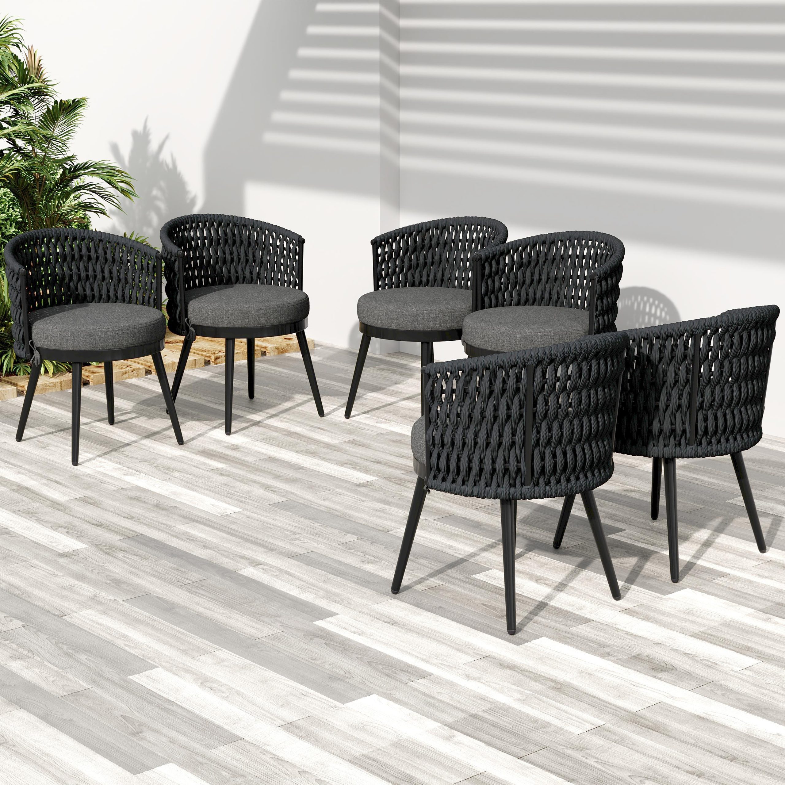 Outdoor Dining Chair-Metal & Rope with Dark Gray Cushion Patio Furniture,Weather-Resistant Patio Chairs with Cushions,MP2(set of 2) - Image 4
