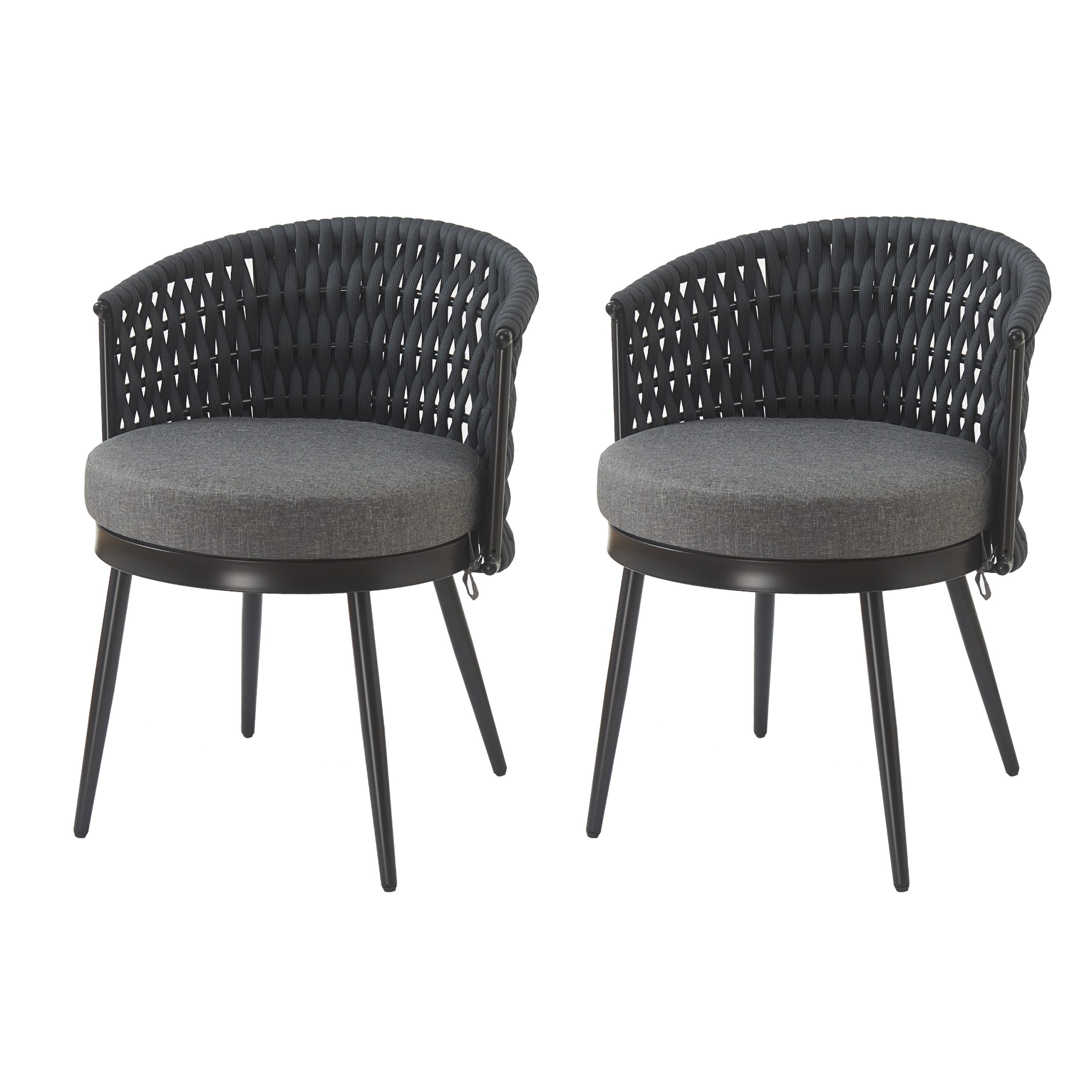 Outdoor Dining Chair-Metal & Rope with Dark Gray Cushion Patio Furniture,Weather-Resistant Patio Chairs with Cushions,MP2(set of 2) - Image 5