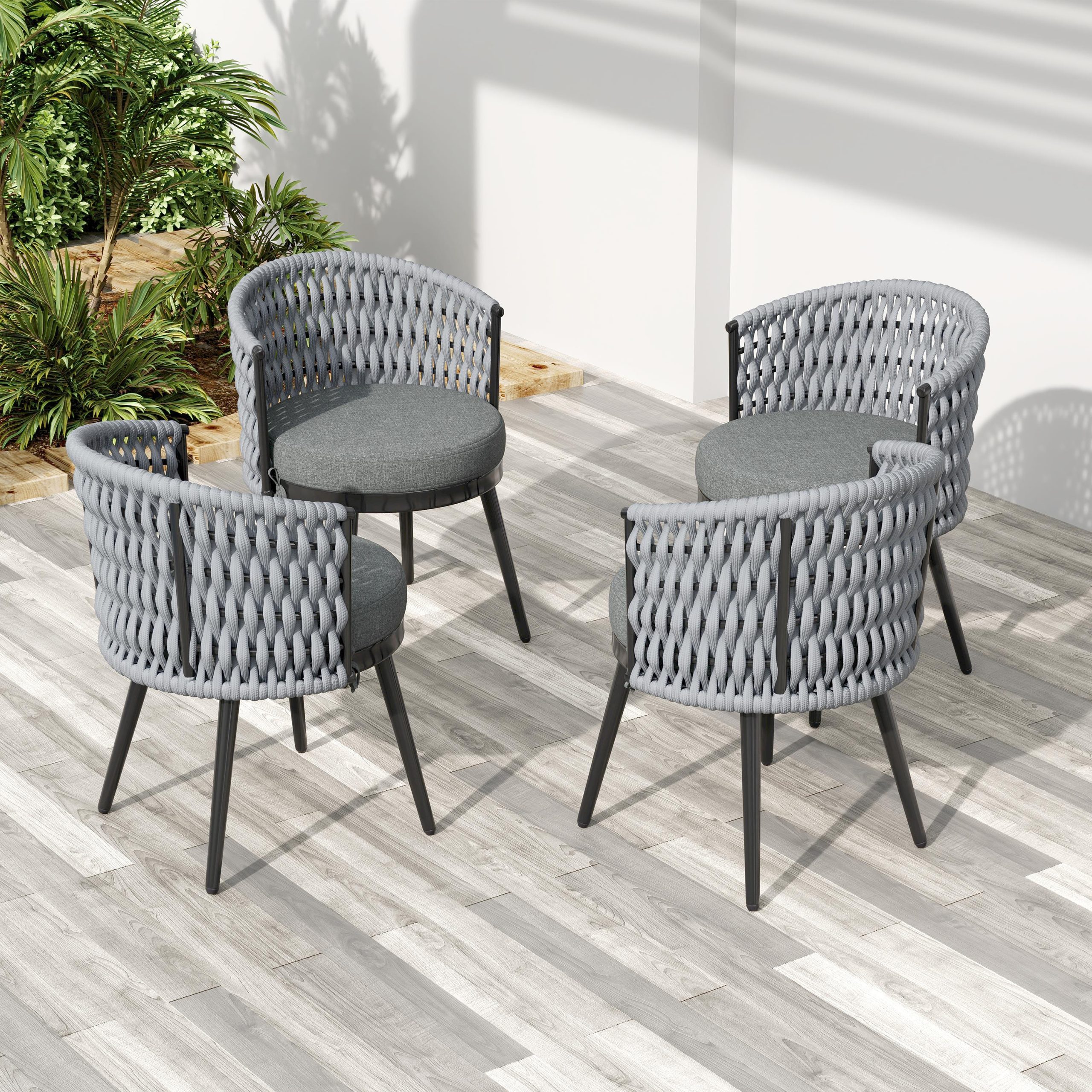 Outdoor Dining Set – Premium Acacia Wood Dining Table & Rope Chairs With Light Gray Cushion for Comfortable Dining Experience,Suitable for large gatherings(1 Table + 6 Chairs) - Image 5