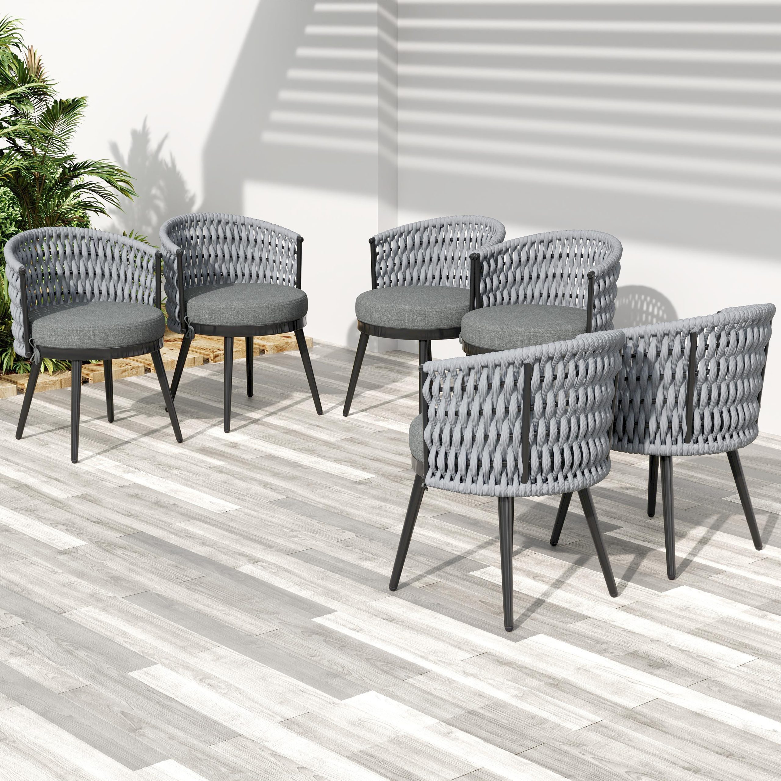 Outdoor Dining Set – Premium Acacia Wood Dining Table & Rope Chairs With Light Gray Cushion for Comfortable Dining Experience,Suitable for large gatherings(1 Table + 6 Chairs) - Image 6
