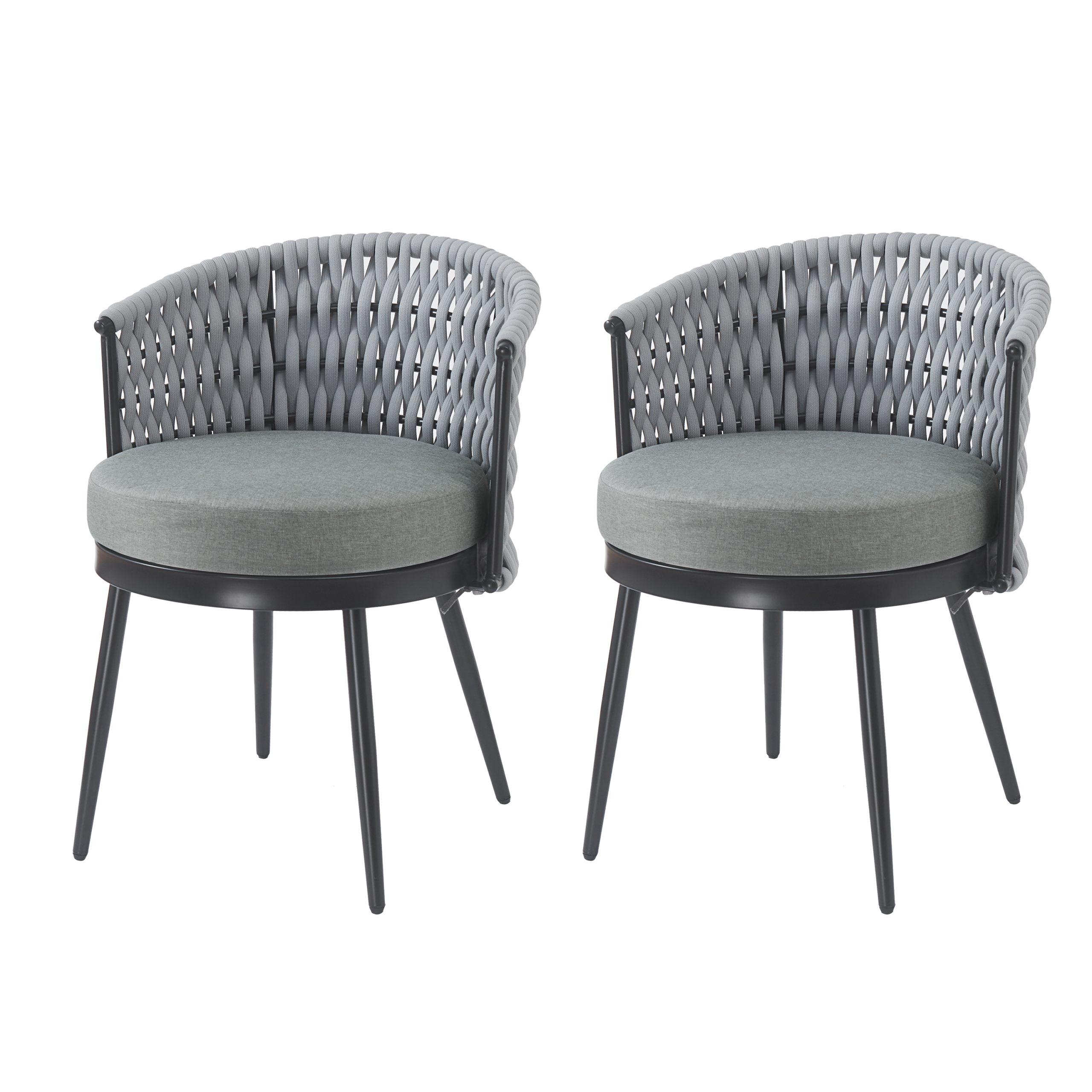 Outdoor Dining Chair-Metal & Rope with Light Gray Cushion Patio Furniture,Weather-Resistant Patio Chairs with Cushions,MP2(set of 2) - Image 5