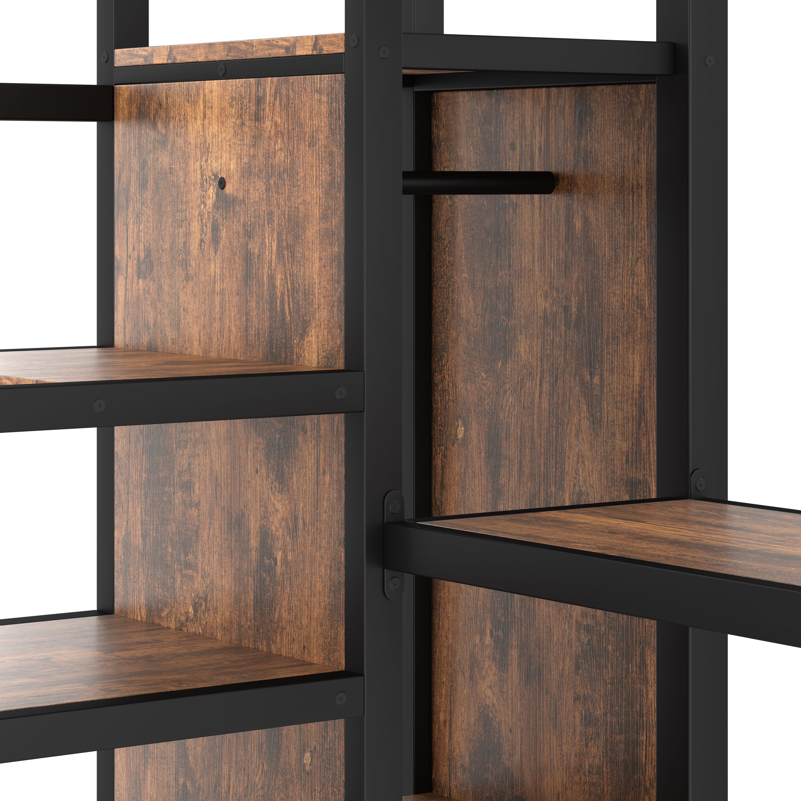 Queen Size Loft Bed with L-shaped Desk and USB, Metal Loft Bed with Wardrobe and Adjustable Shelf, High Loft Bed with LED for Kids Teens Adults, Wood-grain - Image 6