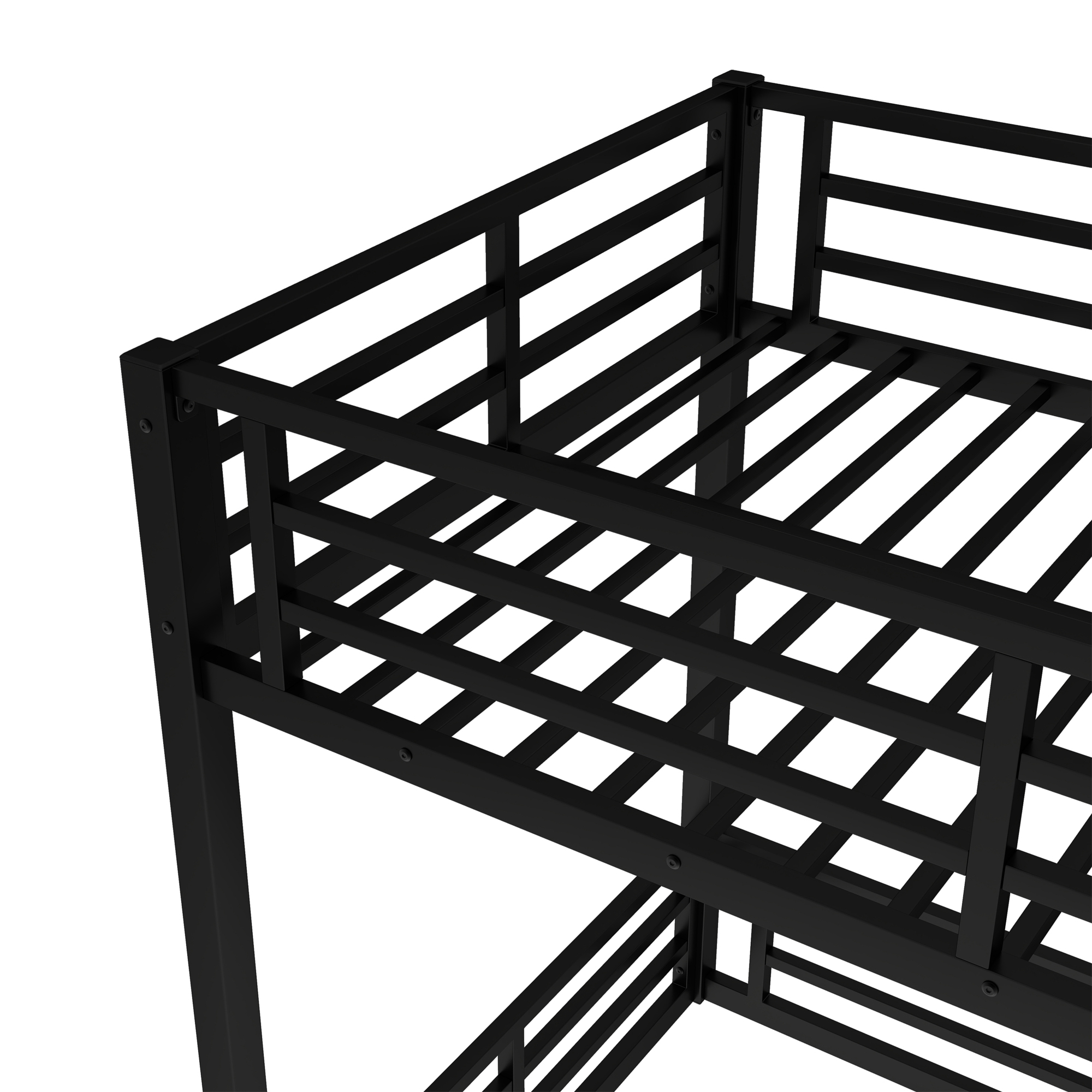 Metal Bunk Bed, Twin XL over Twin XL Floor Bunk Bed Frame, Heavy-Duty Bunk Bed for Kids, Teens, Adults, Noise-reduced Design, Black - Image 6
