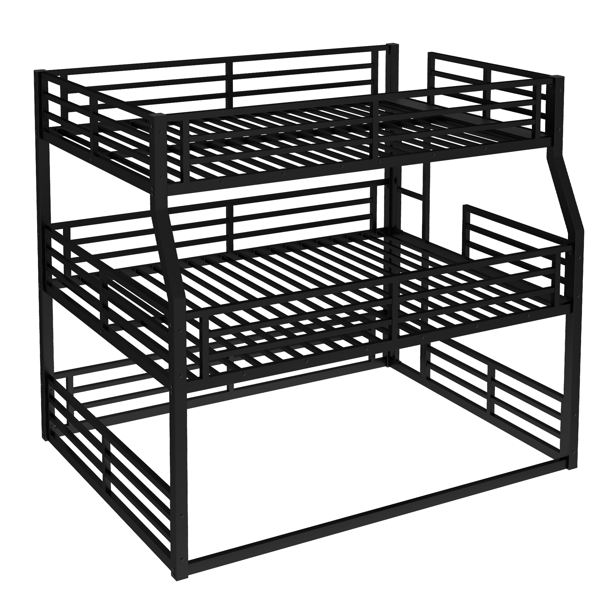 Full/Full XL over Queen over Queen Bunk Bed, Metal Triple Bunk Bed with Safety Guardrails, Heavy-duty Bunk Bed with Noise-reduced Design, Black - Image 5