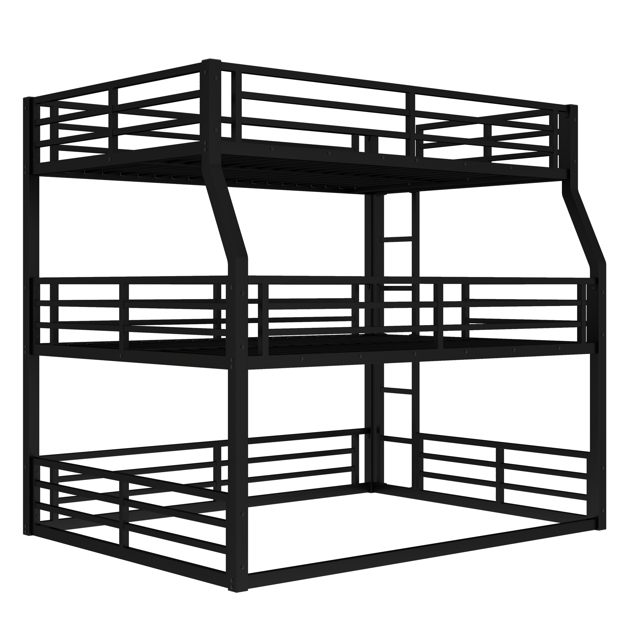 Full/Full XL over Queen over Queen Bunk Bed, Metal Triple Bunk Bed with Safety Guardrails, Heavy-duty Bunk Bed with Noise-reduced Design, Black - Image 4