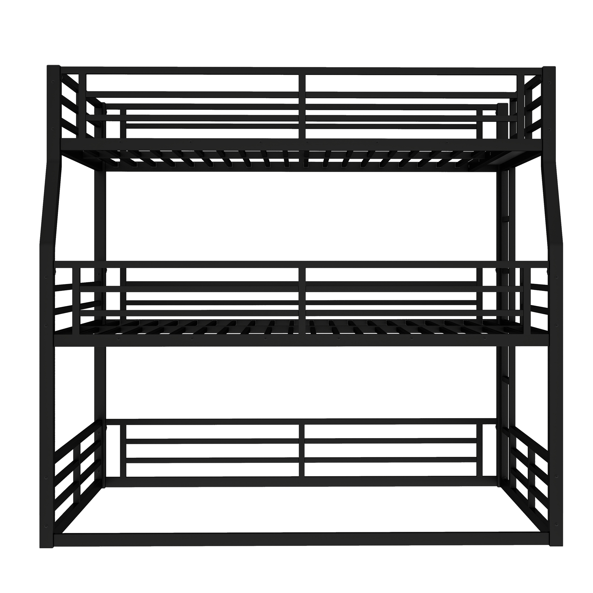 Full/Full XL over Queen over Queen Bunk Bed, Metal Triple Bunk Bed with Safety Guardrails, Heavy-duty Bunk Bed with Noise-reduced Design, Black - Image 6