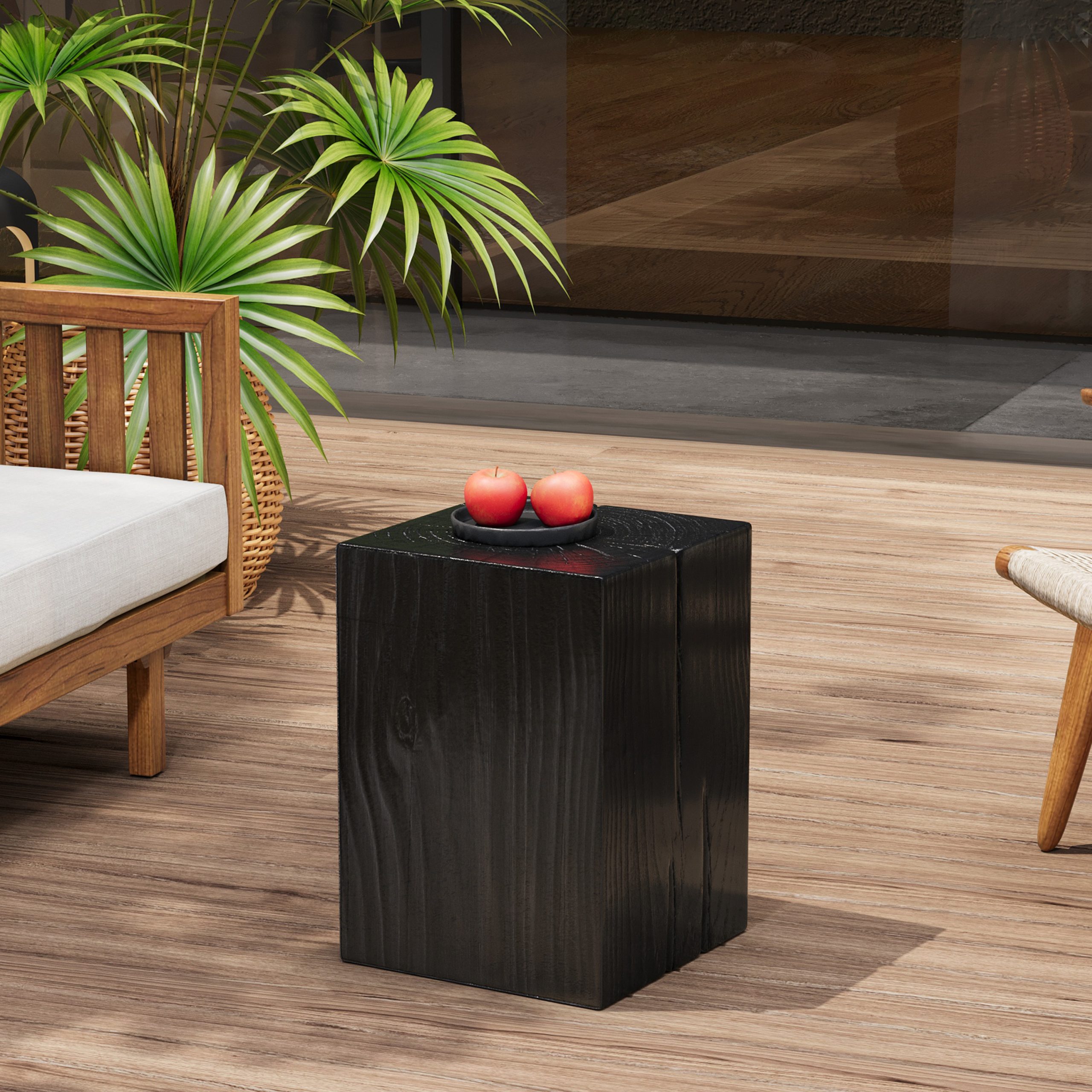 Wood-Look Square-Column MGO End Table, H18",Wood-Like Distressed Finish, Mix with Different Heights, Indoor Outdoor Use,Black Color - Image 3