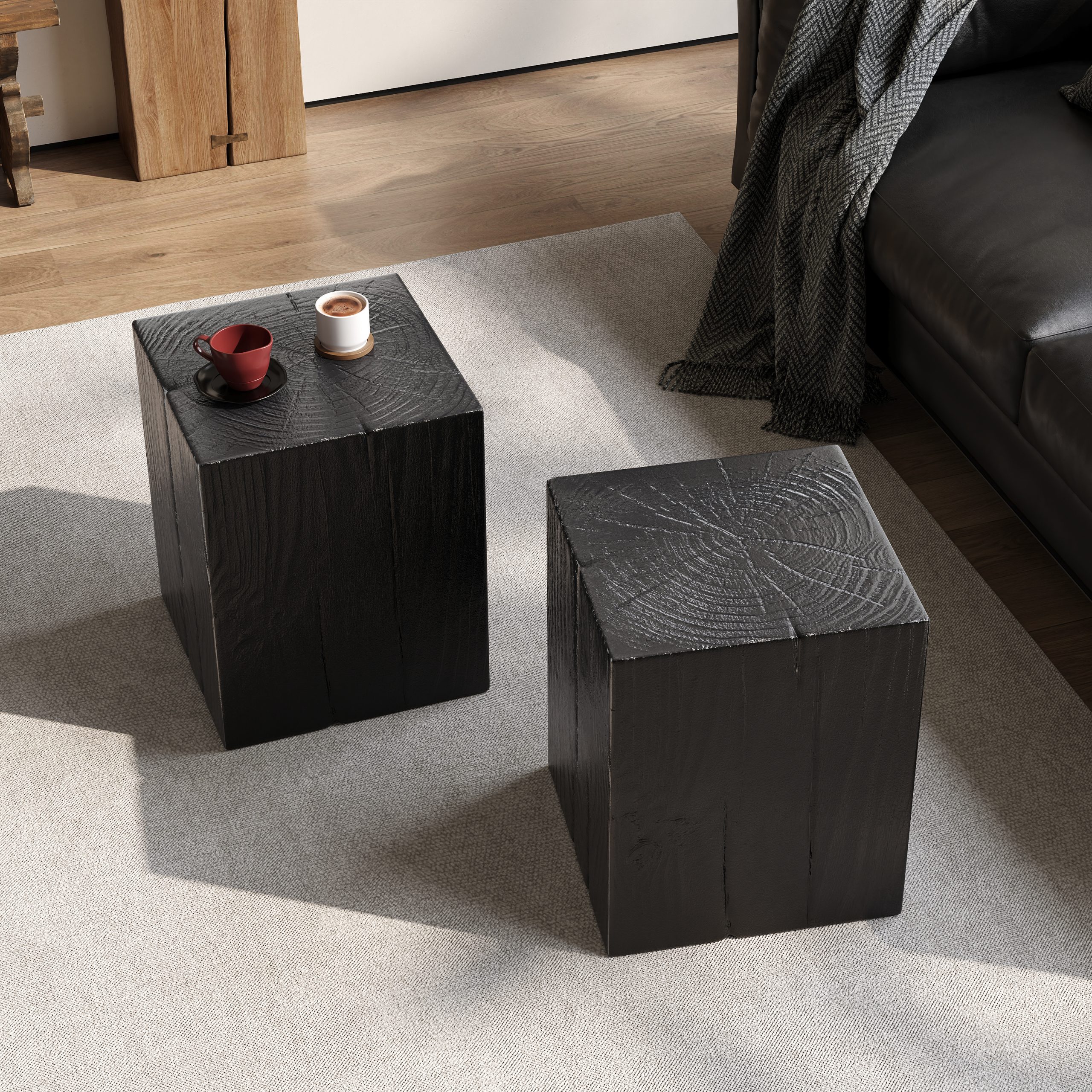 Wood-Look Square-Column MGO End Table, H18",Wood-Like Distressed Finish, Mix with Different Heights, Indoor Outdoor Use,Black Color - Image 4