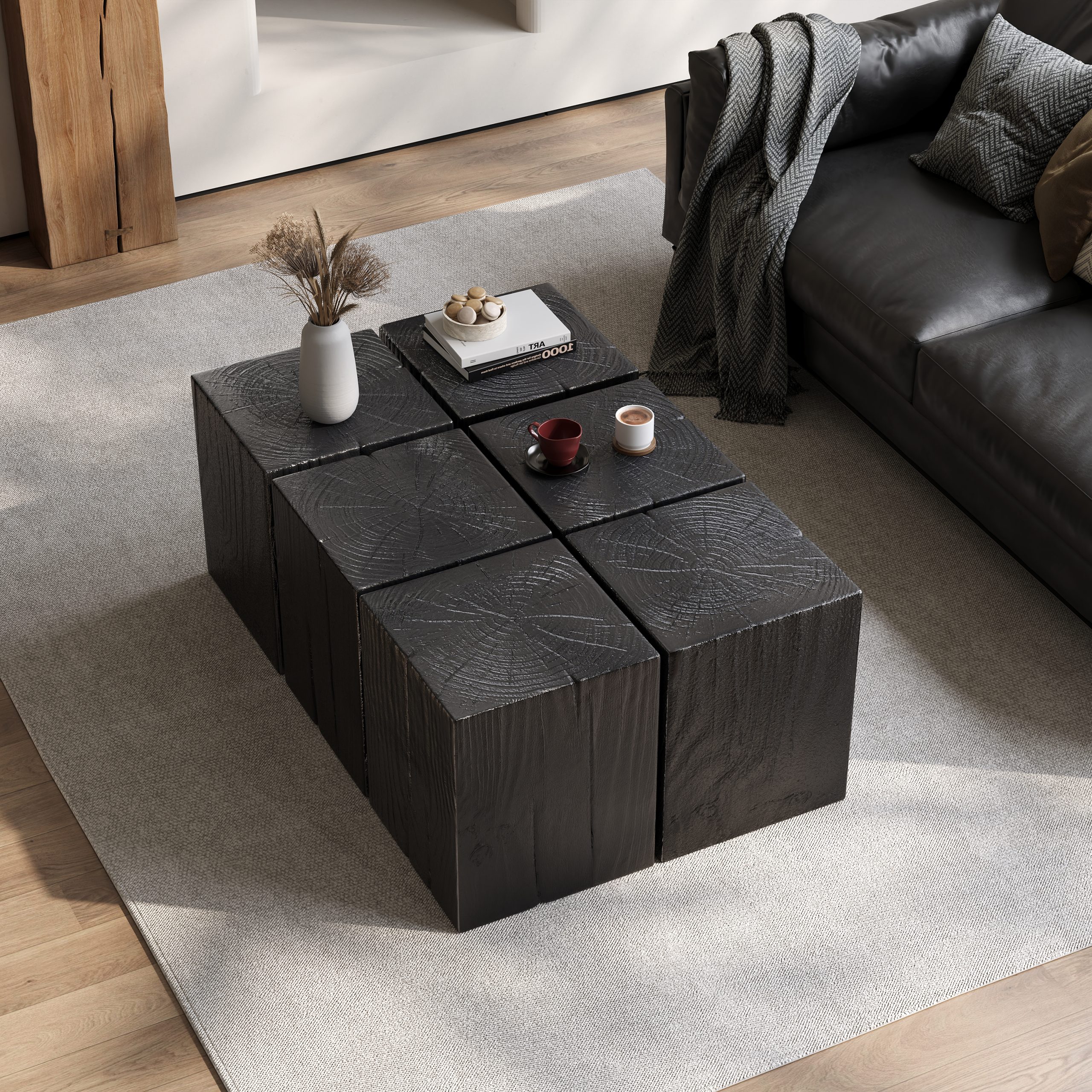 Wood-Look Square-Column MGO End Table, H18",Wood-Like Distressed Finish, Mix with Different Heights, Indoor Outdoor Use,Black Color - Image 6