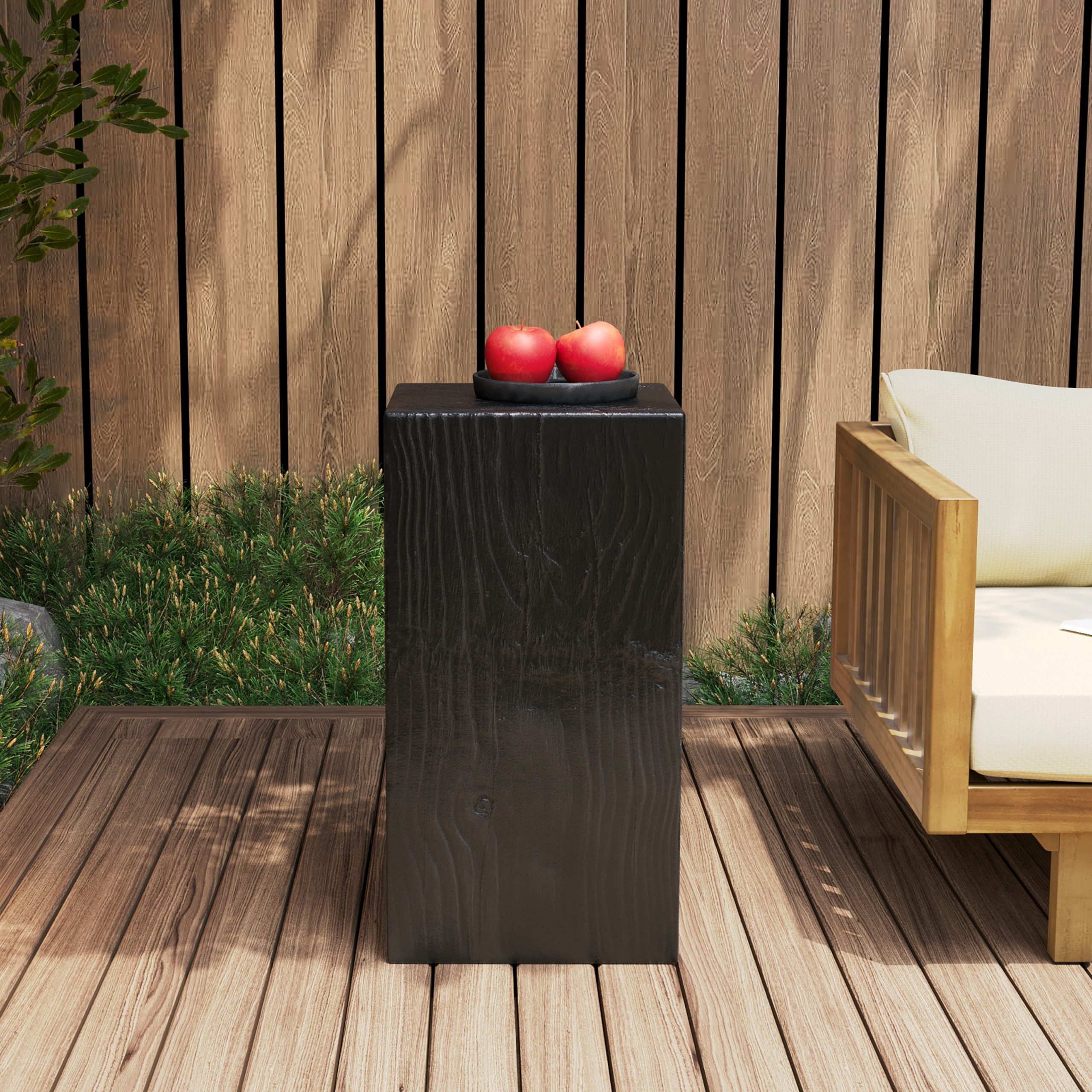 Wood-Look Square-Column MGO End Table, H27.75",Wood-Like Distressed Finish, Mix with Different Heights, Indoor Outdoor Use,Black Color - Image 3