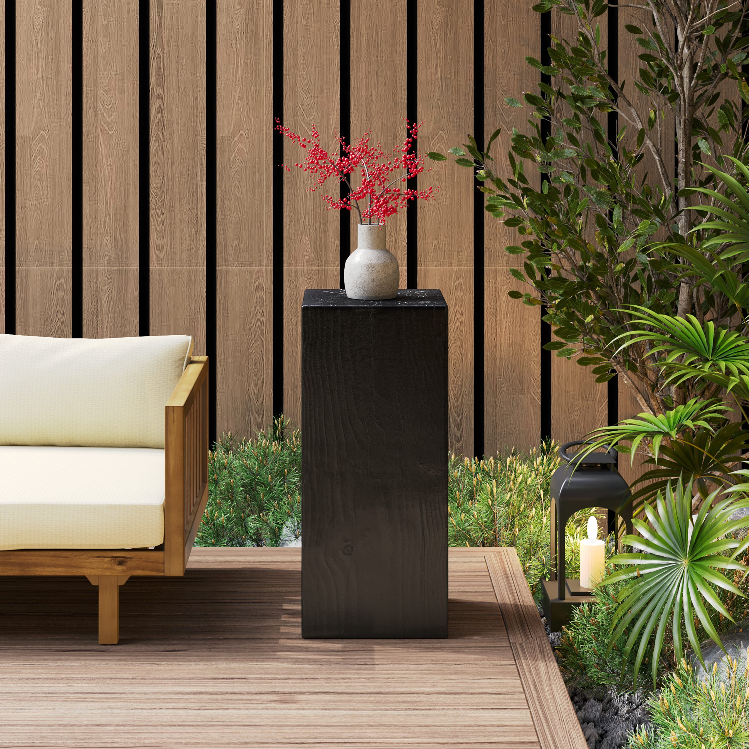 Wood-Look Square-Column MGO End Table, H33.75",Wood-Like Distressed Finish, Mix with Different Heights, Indoor Outdoor Use,Black Color - Image 3