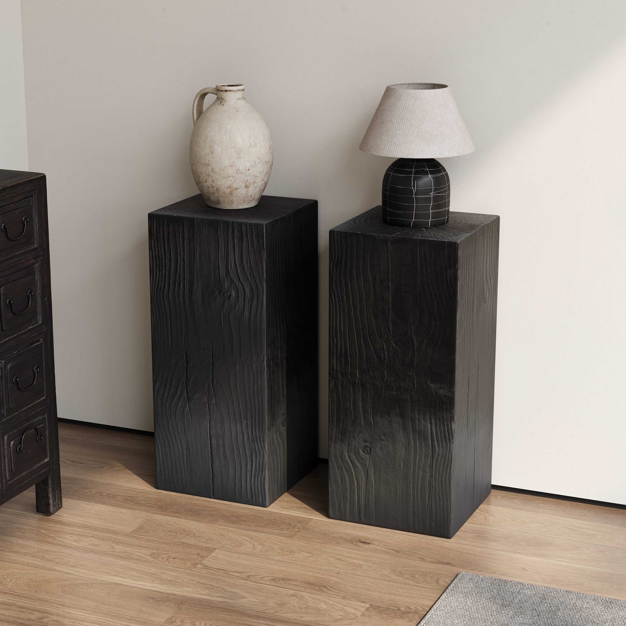 Wood-Look Square-Column MGO End Table, H33.75",Wood-Like Distressed Finish, Mix with Different Heights, Indoor Outdoor Use,Black Color - Image 4