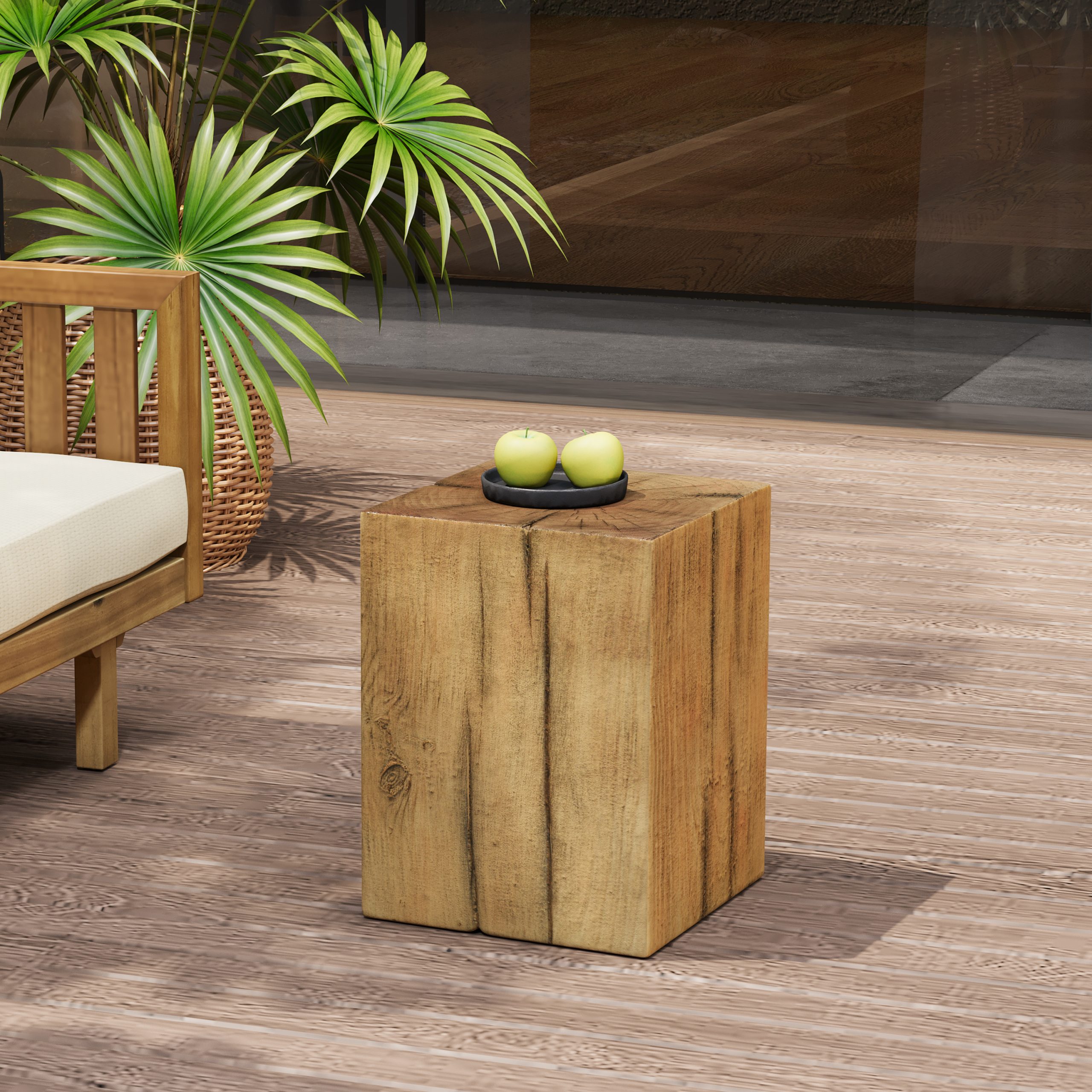 Wood-Look Square-Column MGO End Table, H18",Wood-Like Distressed Finish, Mix with Different Heights, Indoor Outdoor Use,Natural Color - Image 3