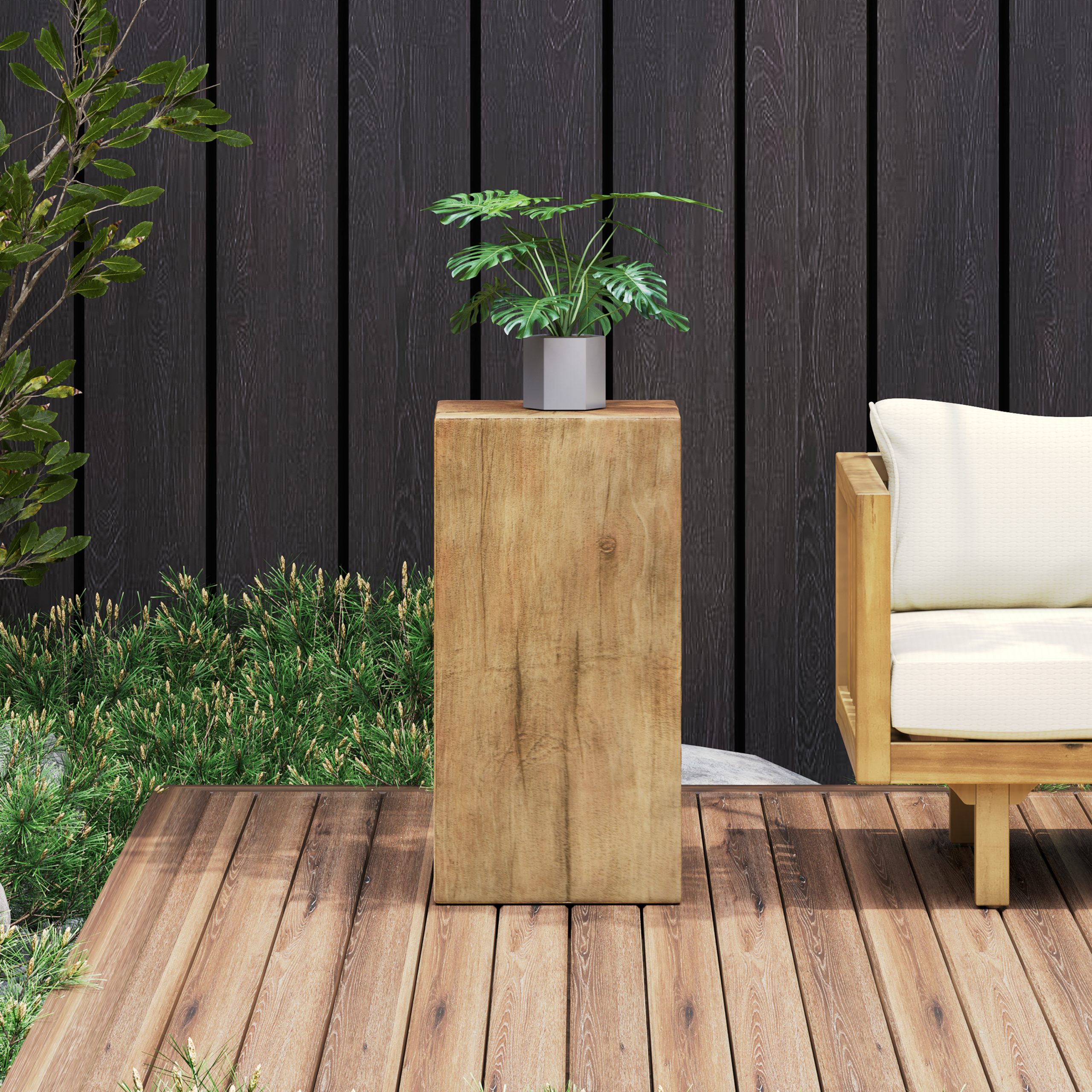 Wood-Look Square-Column MGO End Table, H27.75",Wood-Like Distressed Finish, Mix with Different Heights, Indoor Outdoor Use,Natural Color - Image 3