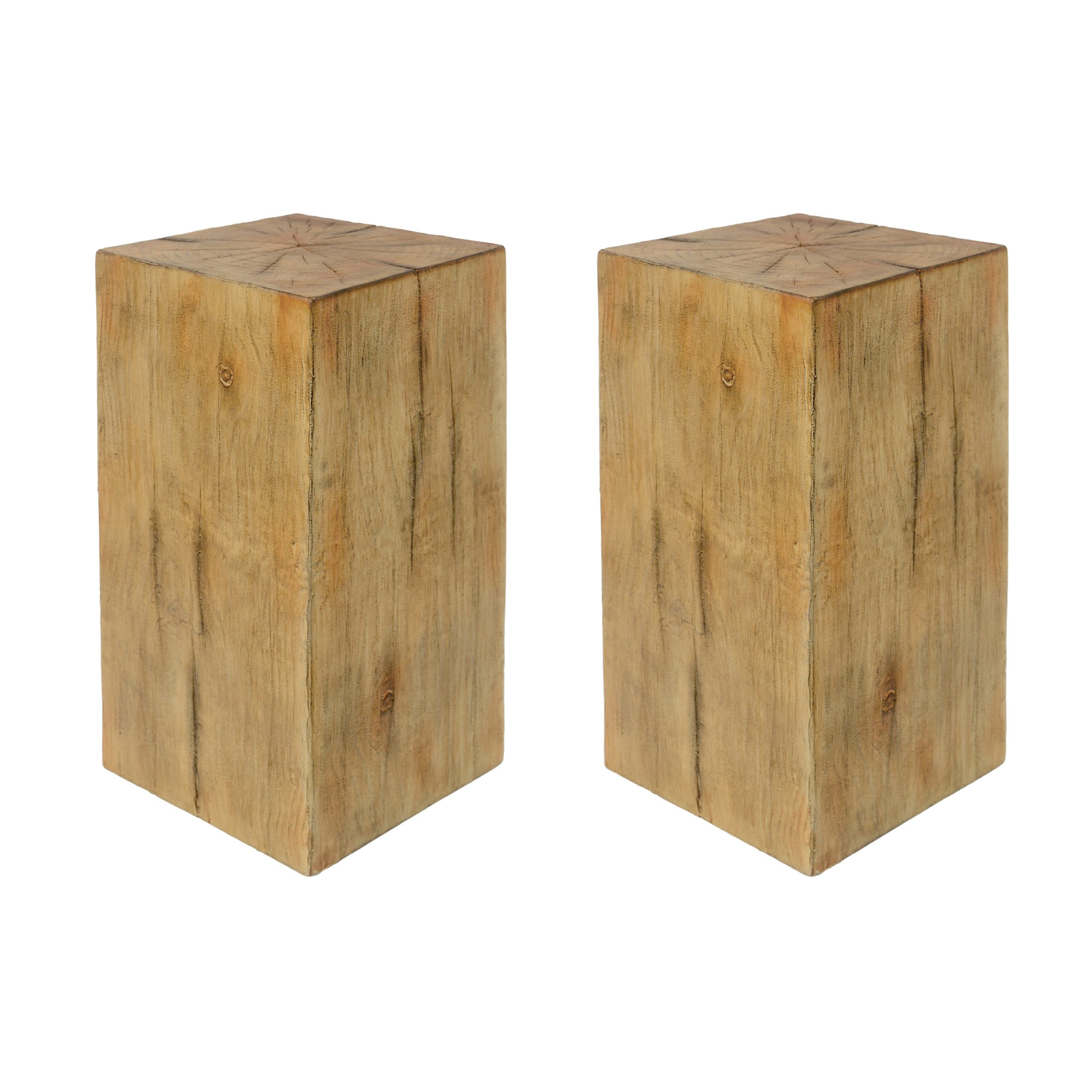 Wood-Look Square-Column MGO End Table, H27.75",Wood-Like Distressed Finish, Mix with Different Heights, Indoor Outdoor Use,Natural Color - Image 5