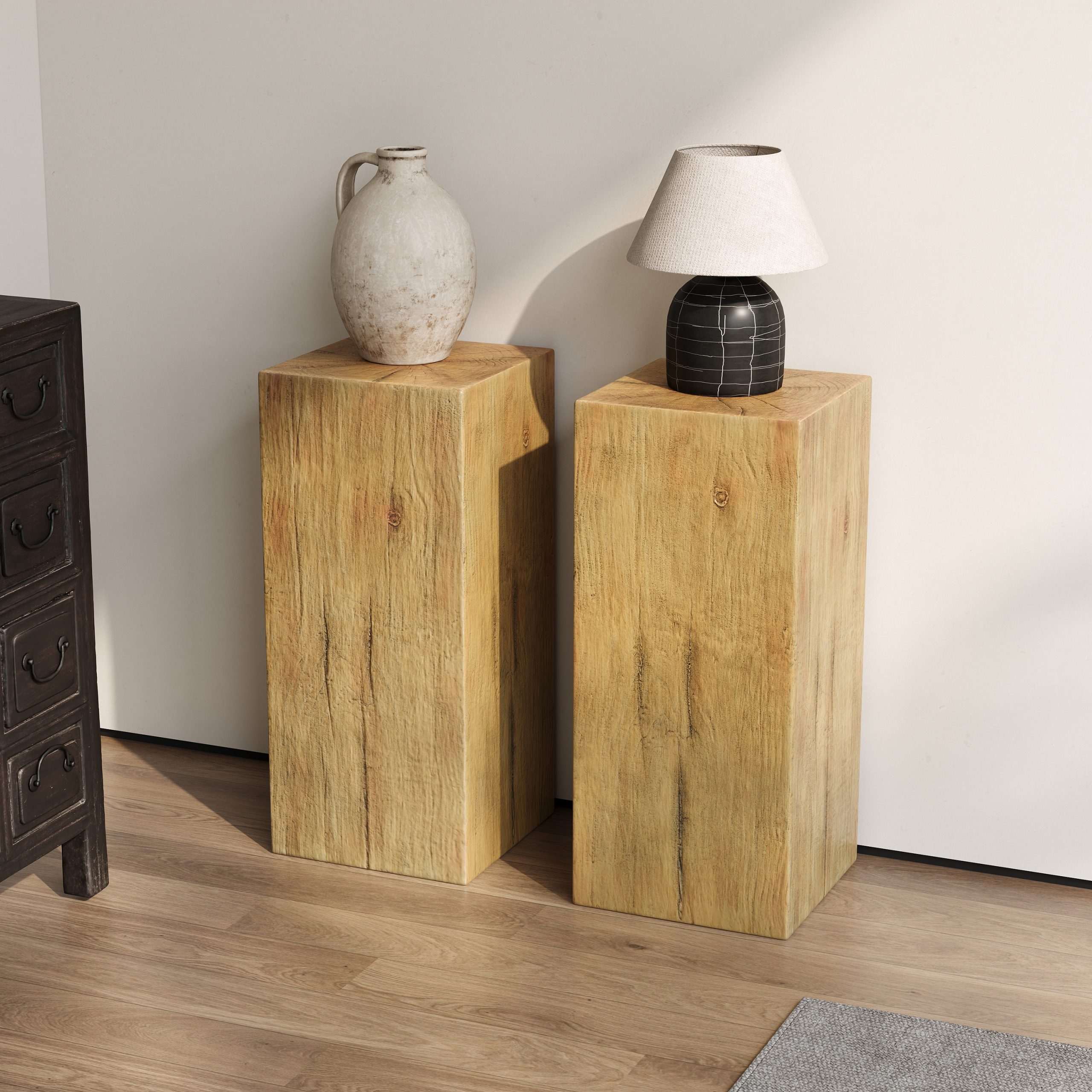 Wood-Look Square-Column MGO End Table, H33.75",Wood-Like Distressed Finish, Mix with Different Heights, Indoor Outdoor Use,Natural Color - Image 3