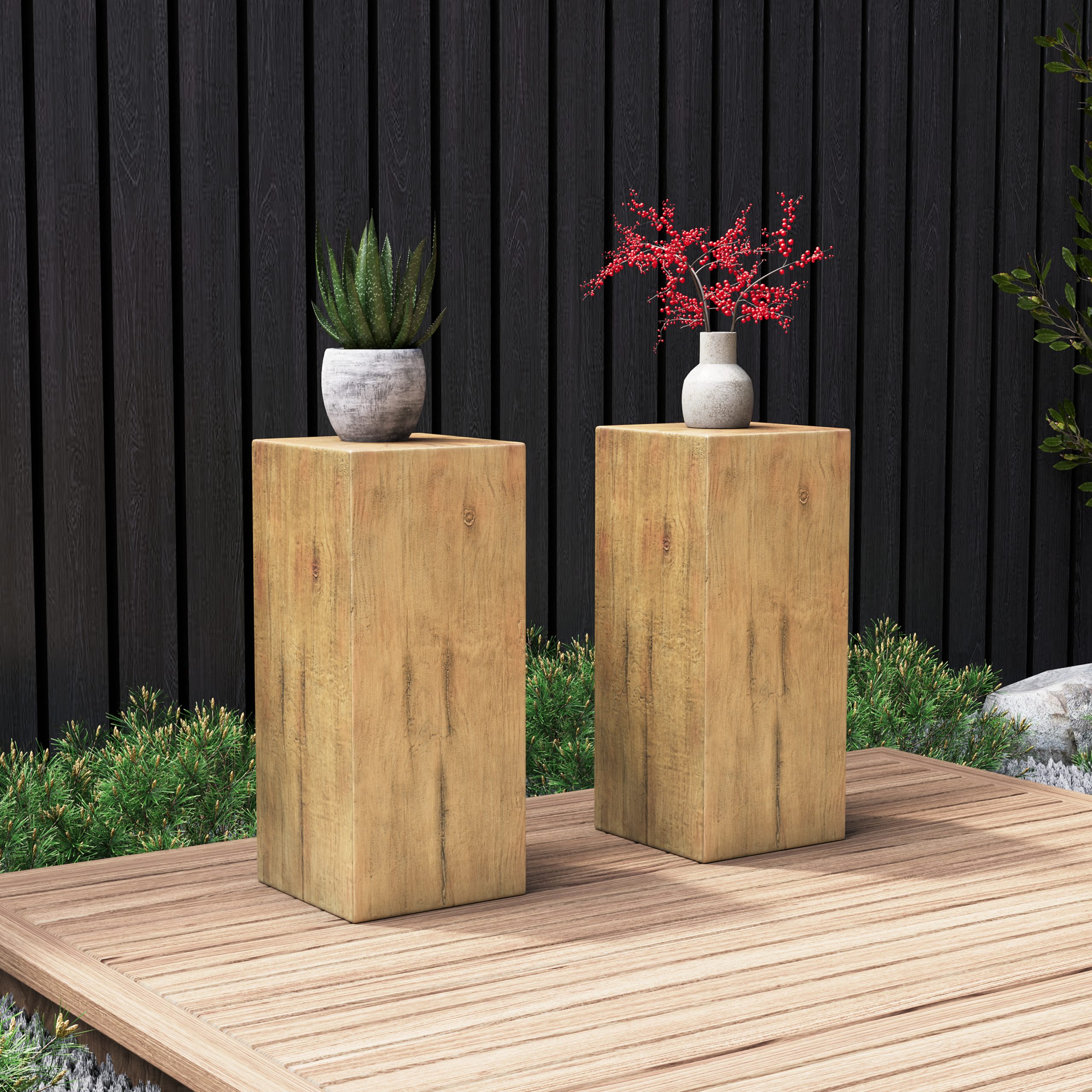 Wood-Look Square-Column MGO End Table, H33.75",Wood-Like Distressed Finish, Mix with Different Heights, Indoor Outdoor Use,Natural Color - Image 4