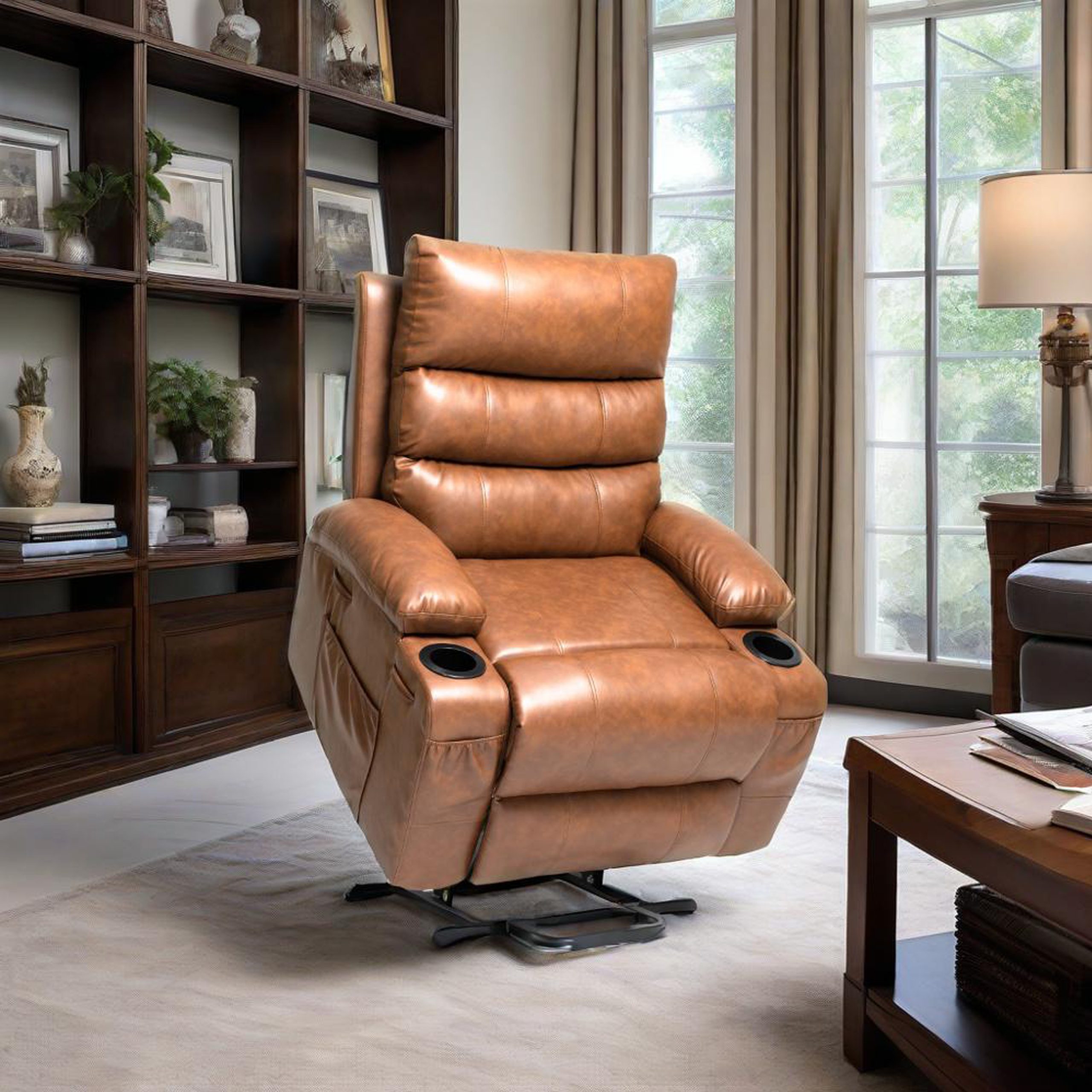21"seat width,large size Electric Power Lift Recliner Chair Sofa for Elderly, 8 point vibration Massage and lumber heat, Remote Control, Side Pockets and Cup Holders, cozy fabric, overstuffed arm pu - Image 2