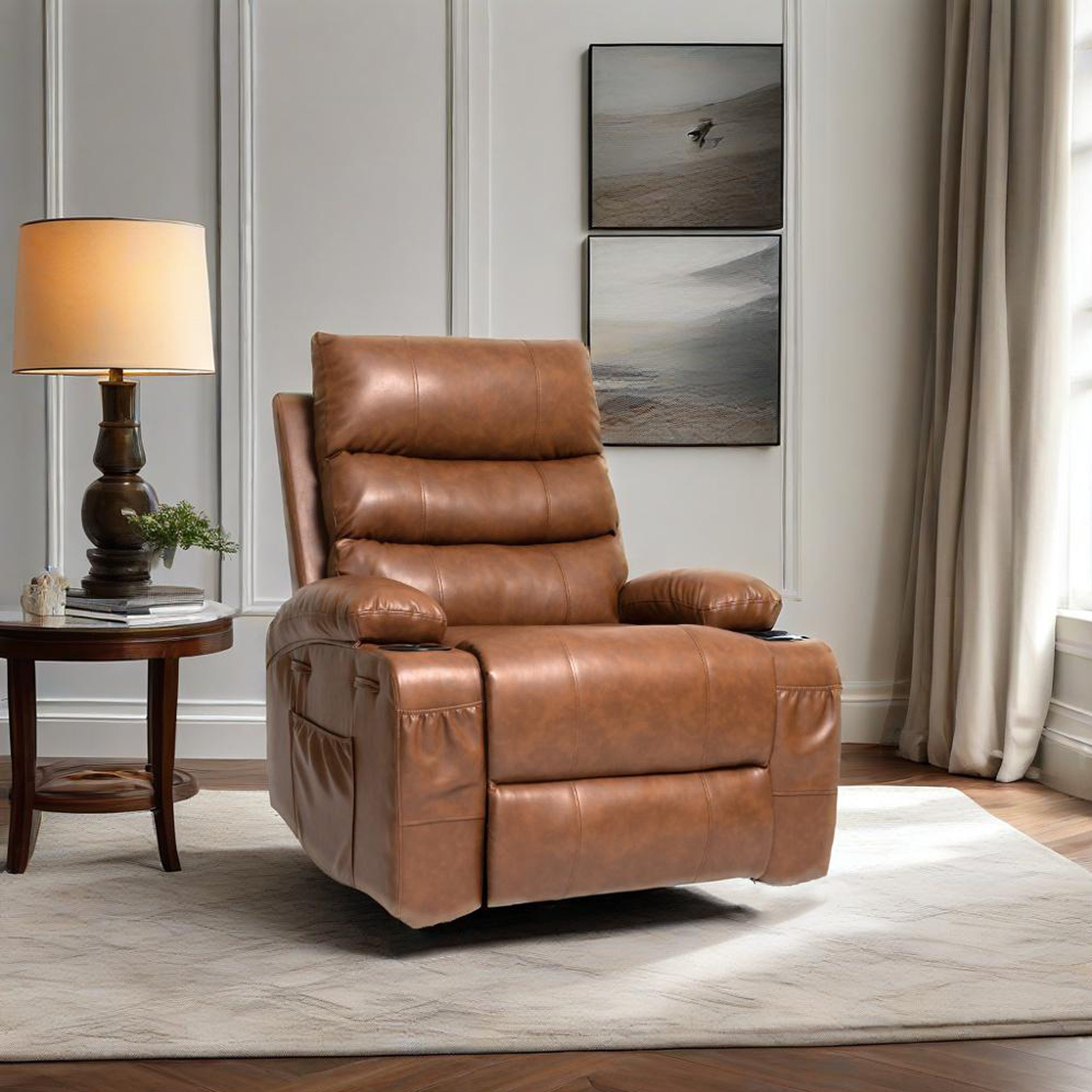 21"seat width,large size Electric Power Lift Recliner Chair Sofa for Elderly, 8 point vibration Massage and lumber heat, Remote Control, Side Pockets and Cup Holders, cozy fabric, overstuffed arm pu - Image 3