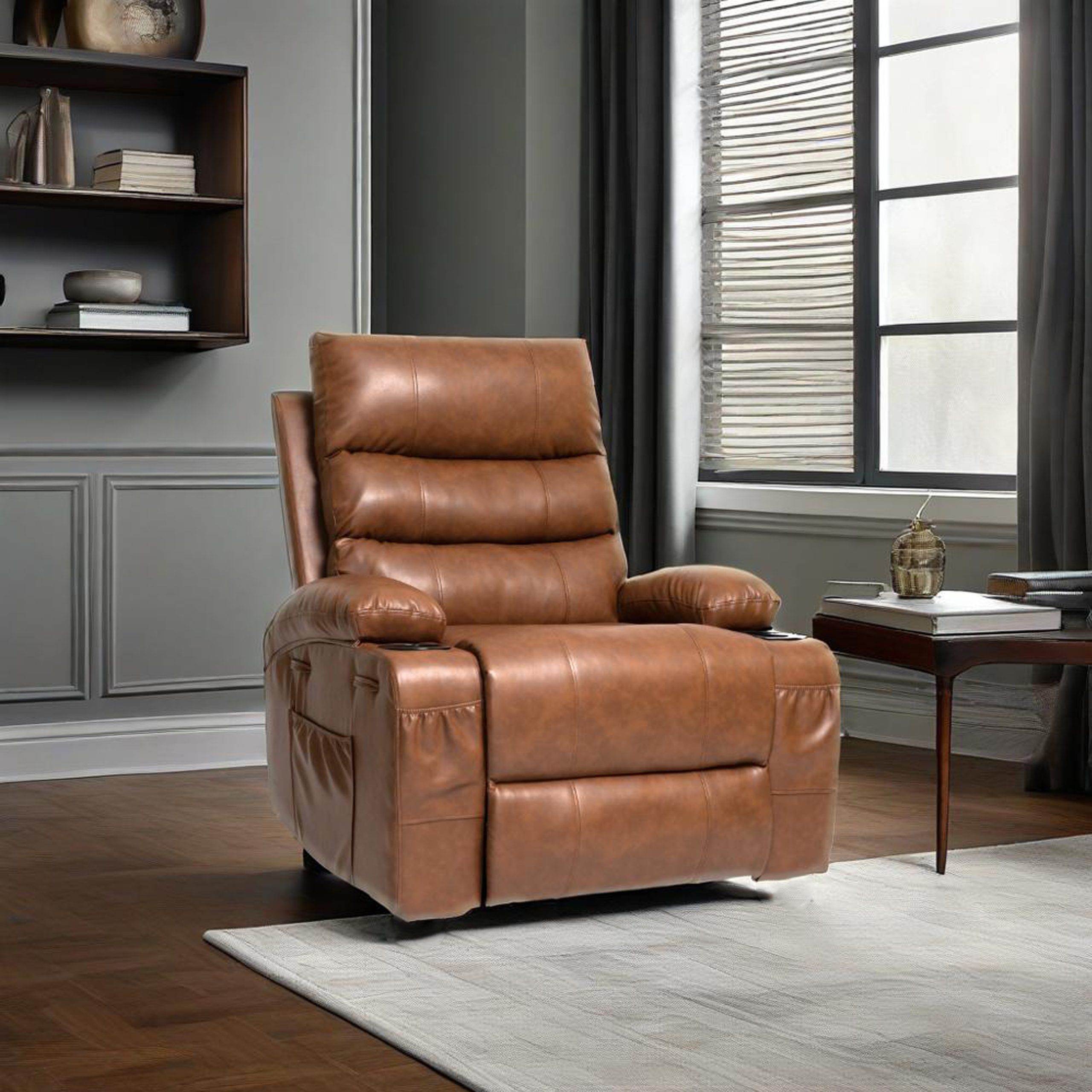21"seat width,large size Electric Power Lift Recliner Chair Sofa for Elderly, 8 point vibration Massage and lumber heat, Remote Control, Side Pockets and Cup Holders, cozy fabric, overstuffed arm pu - Image 4