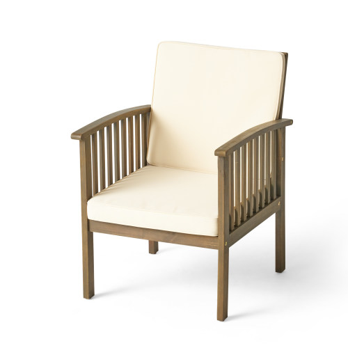 Outdoor Acacia Wood Chairs Set of 4, Heavy-Duty Dining Armchairs, Farmhouse Style Grey Finish Seating Furniture (With Cream Cushion)for Patio, Deck, Yard, Balcony, Garden - Image 5
