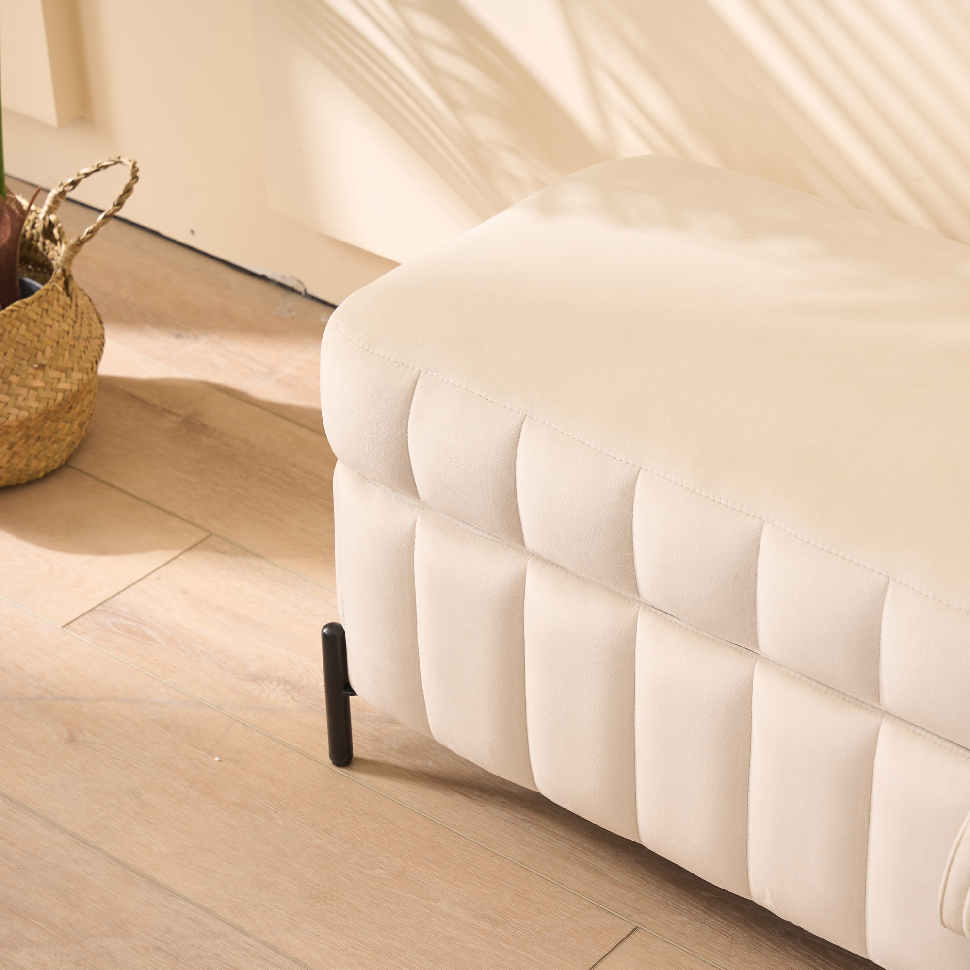 49.21" Wide Upholstered Velvet Storage Soft Bench Footstool Ottoman End of Bed with Metal Legs, Foot Rest for Living Room, Entryway and Bedroom. Beige - Image 4