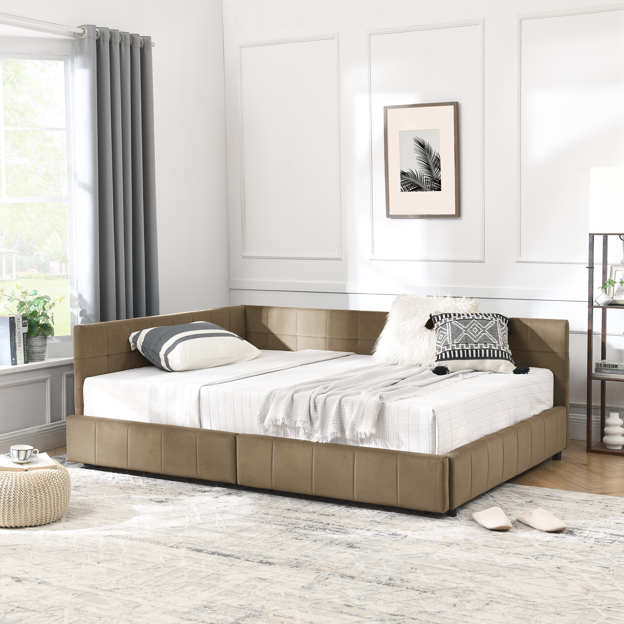 Full Size Storage Upholstered Tufted Bed Frame, Sofa Bed Frame with Comfortable Backrest and Armrests, Full Size Bed for Bedroom, Living Room,Velvet, BROWN(80.5''*59''*29.5'') - Image 3