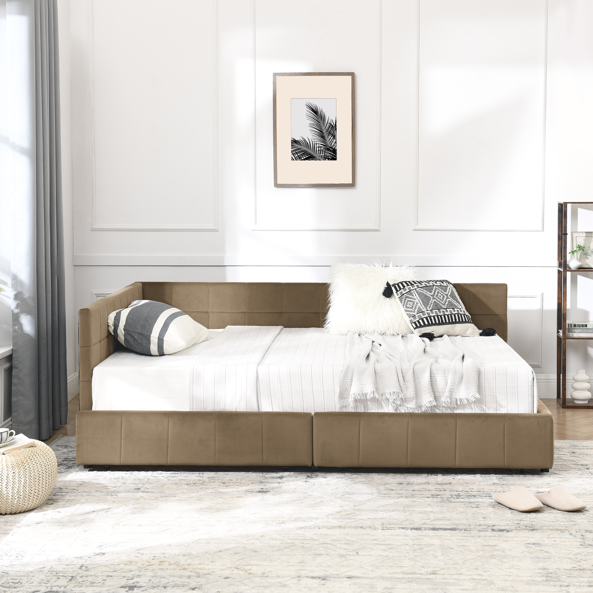 Full Size Storage Upholstered Tufted Bed Frame, Sofa Bed Frame with Comfortable Backrest and Armrests, Full Size Bed for Bedroom, Living Room,Velvet, BROWN(80.5''*59''*29.5'') - Image 5