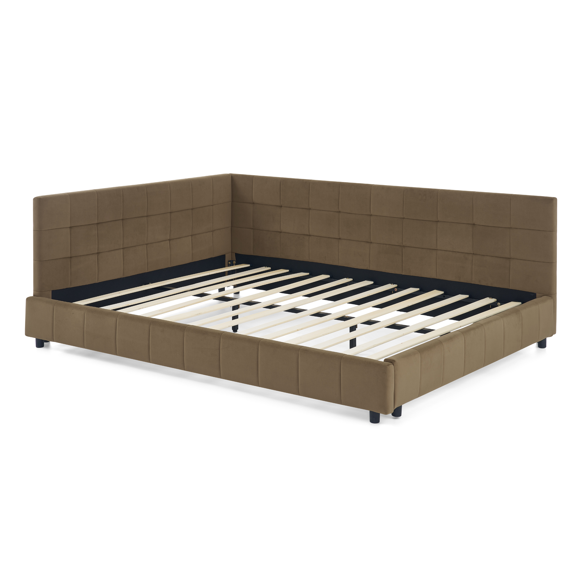 Queen Size Upholstered Tufted Bed Frame, Sofa Bed Frame with Comfortable Backrest and Armrests, Queen Size Bed for Bedroom, Living Room,Velvet, brown(85.5''*64.5''*30.5'') - Image 5