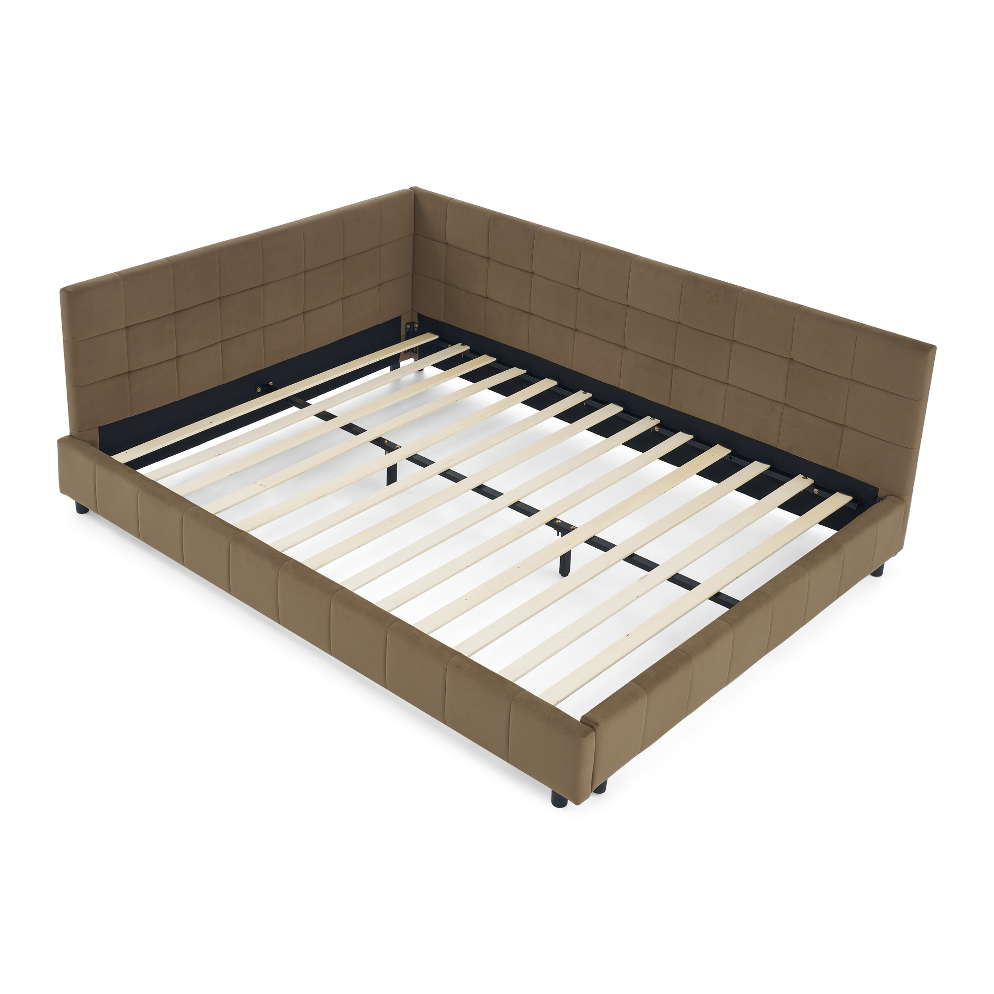 Queen Size Upholstered Tufted Bed Frame, Sofa Bed Frame with Comfortable Backrest and Armrests, Queen Size Bed for Bedroom, Living Room,Velvet, brown(85.5''*64.5''*30.5'') - Image 6