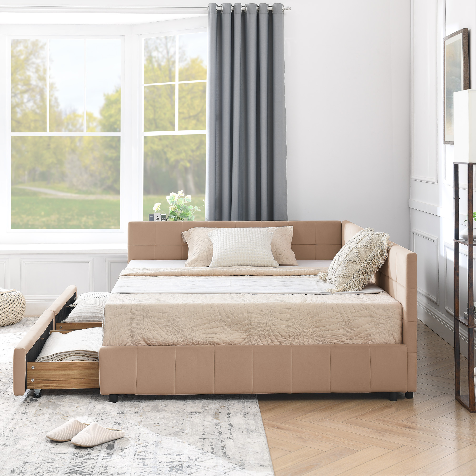 Full Size Storage Upholstered Tufted Bed Frame, Sofa Bed Frame with Comfortable Backrest and Armrests, Full Size Bed for Bedroom, Living Room,Velvet, PINK(80.5''*59''*29.5'') - Image 3