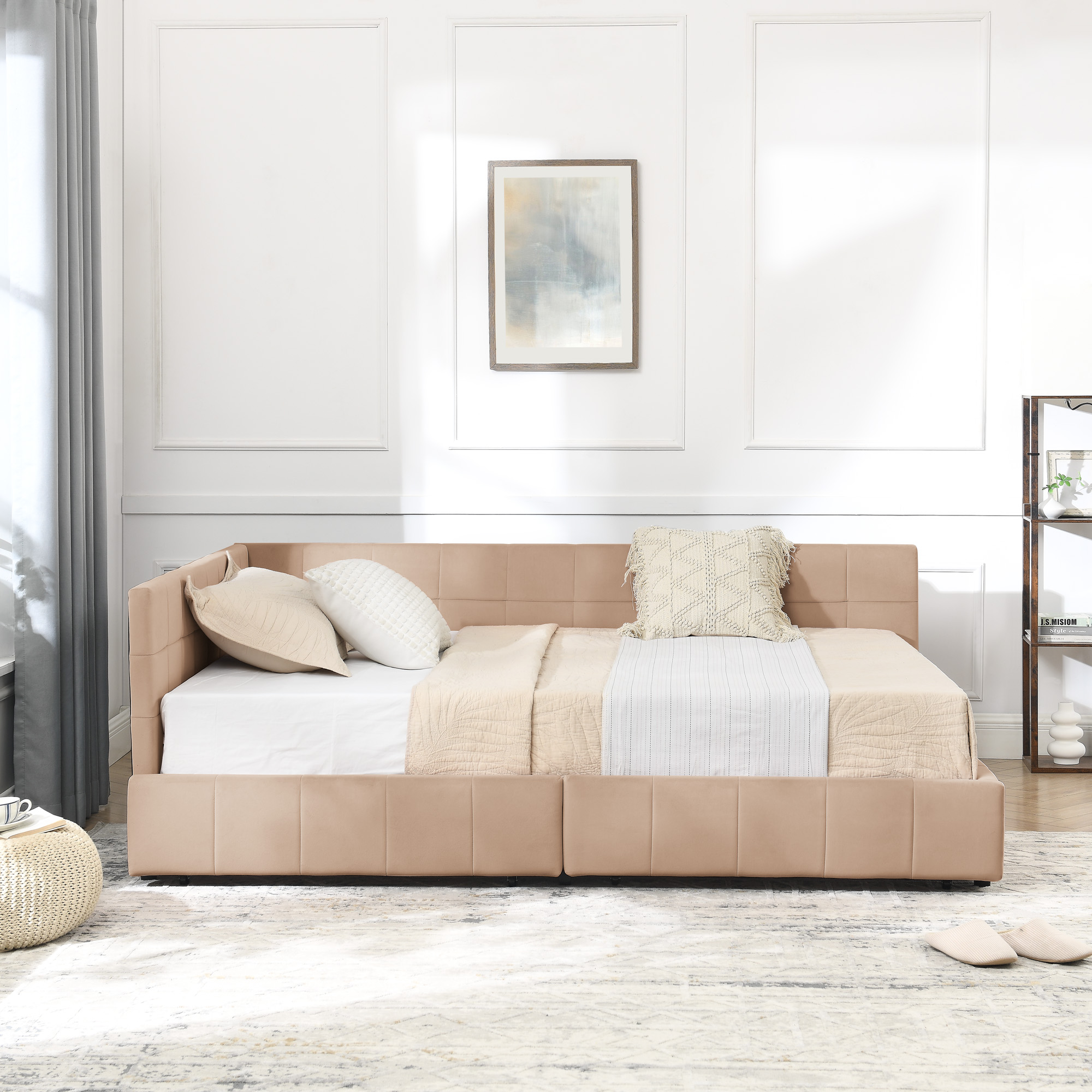 Full Size Storage Upholstered Tufted Bed Frame, Sofa Bed Frame with Comfortable Backrest and Armrests, Full Size Bed for Bedroom, Living Room,Velvet, PINK(80.5''*59''*29.5'') - Image 5