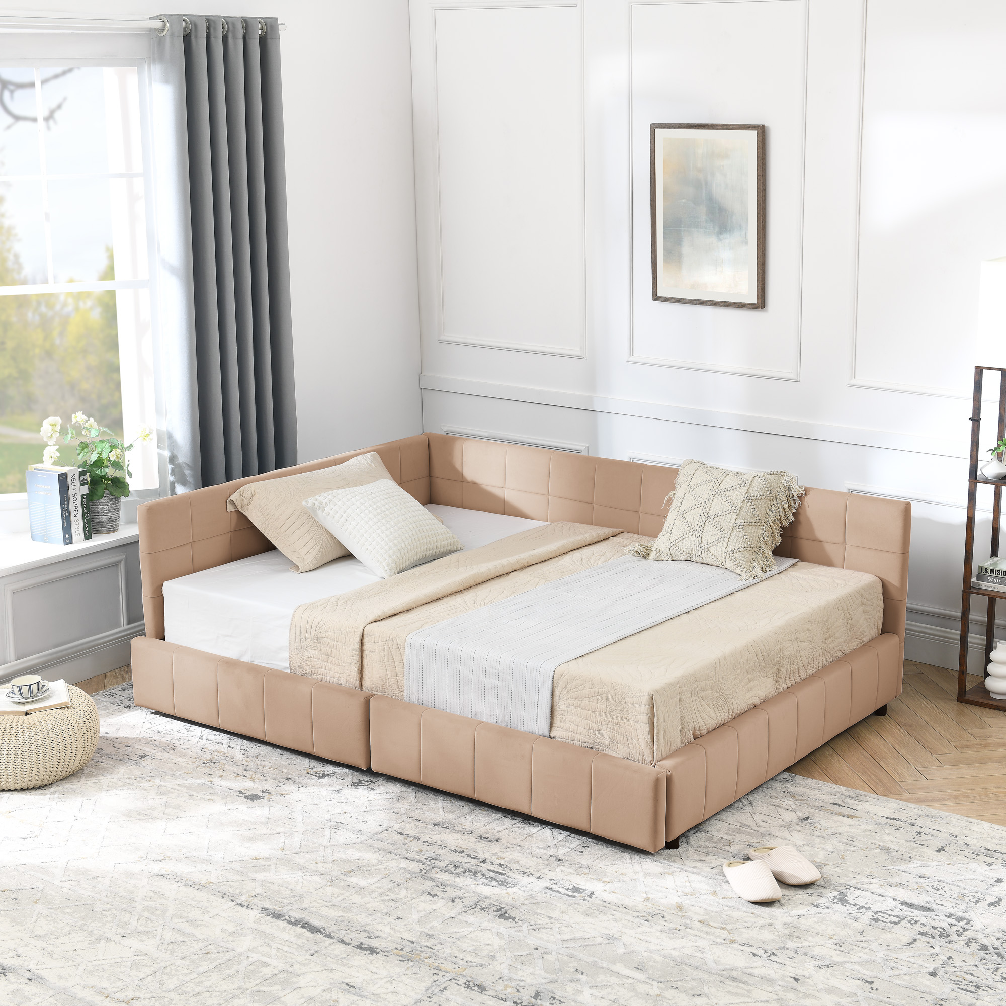Full Size Storage Upholstered Tufted Bed Frame, Sofa Bed Frame with Comfortable Backrest and Armrests, Full Size Bed for Bedroom, Living Room,Velvet, PINK(80.5''*59''*29.5'') - Image 6