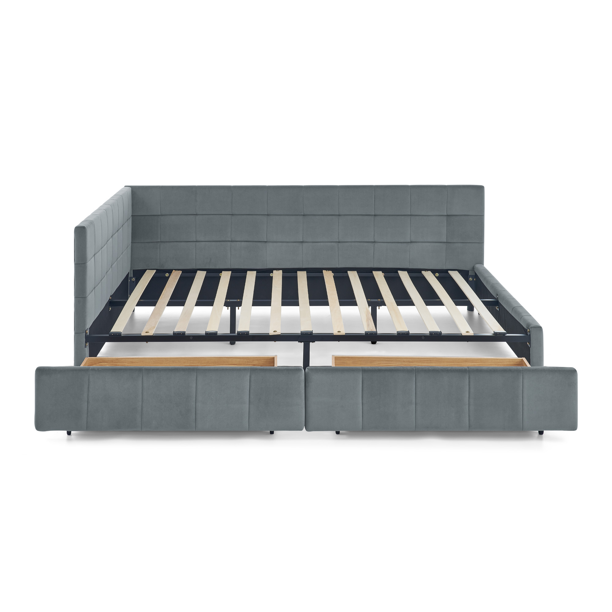Queen Size Storage Upholstered Tufted Bed Frame, Sofa Bed Frame with Comfortable Backrest and Armrests,Queen Size Bed for Bedroom, Living Room,Velvet, grey(85.5''*64.5''*29.5'') - Image 6