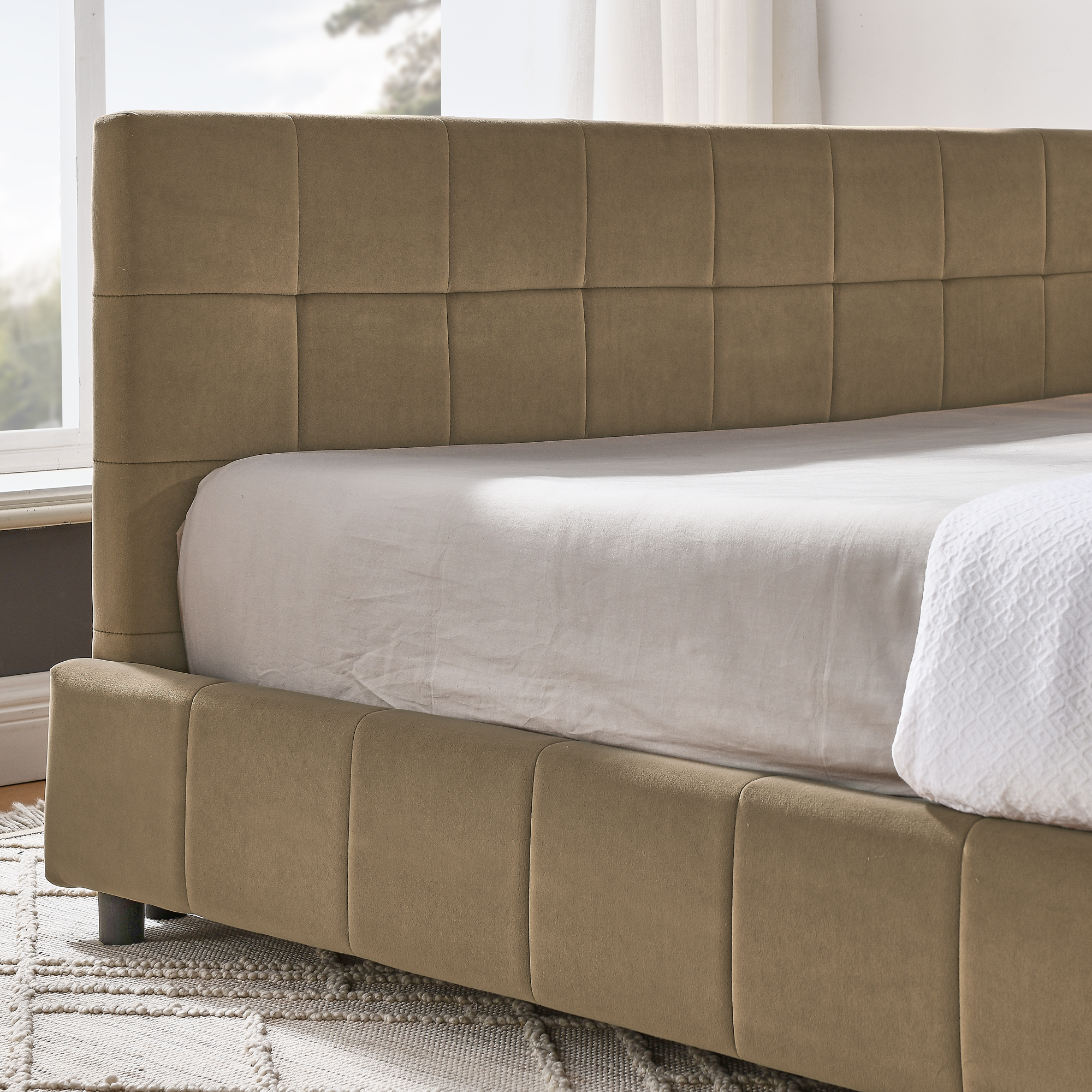 Full Size Upholstered Tufted Bed Frame, Sofa Bed Frame with Comfortable Backrest and Armrests, Full Size Bed for Bedroom, Living Room,Velvet, BROWN(80.5''*59''*30.5'') - Image 6